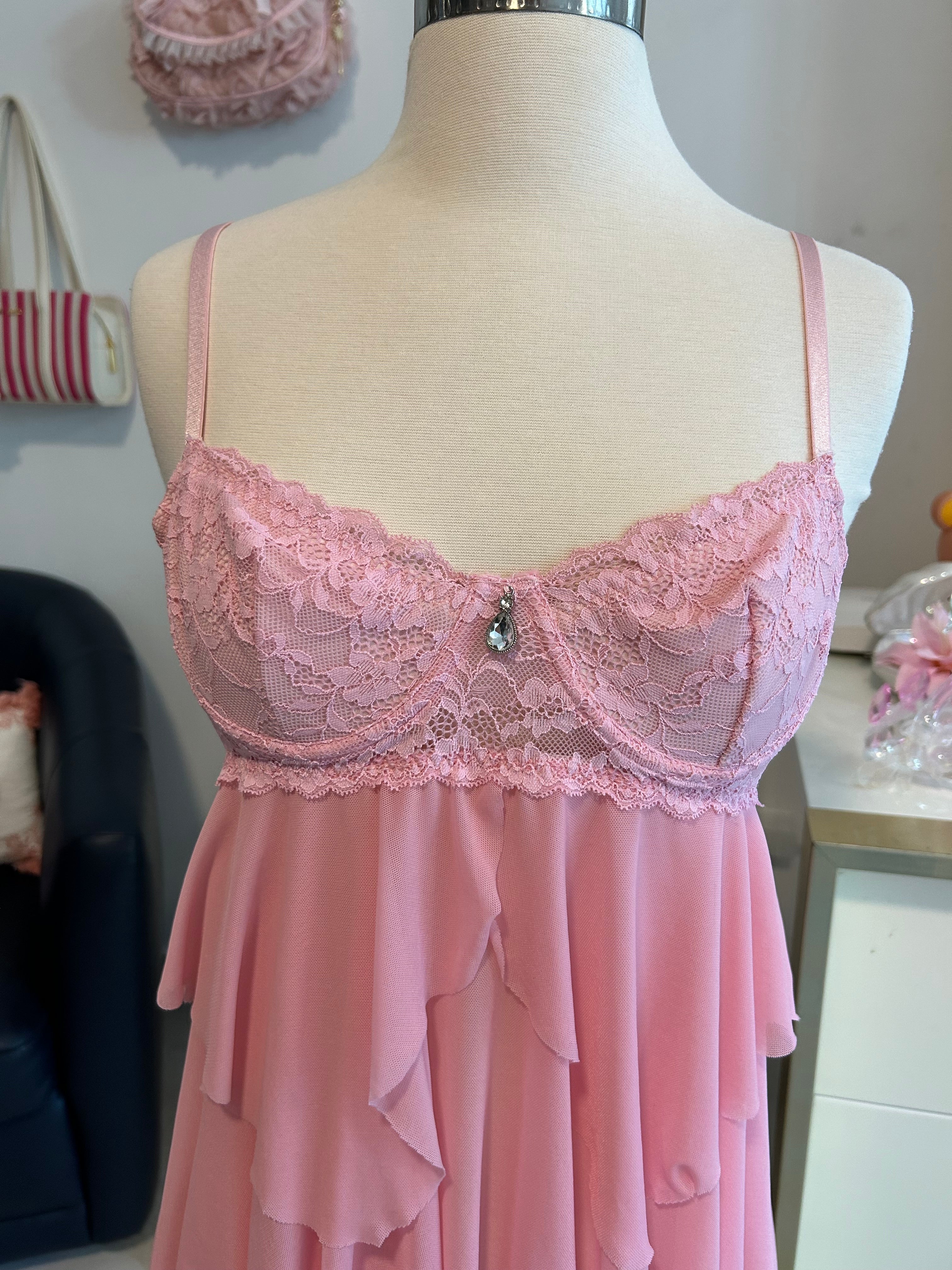 Baby Pink Lace Babydoll Top-M
