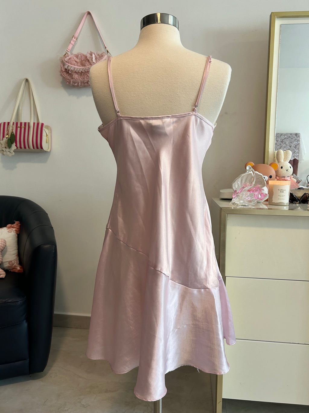 Baby Pink Lace Trim Slip Dress-S