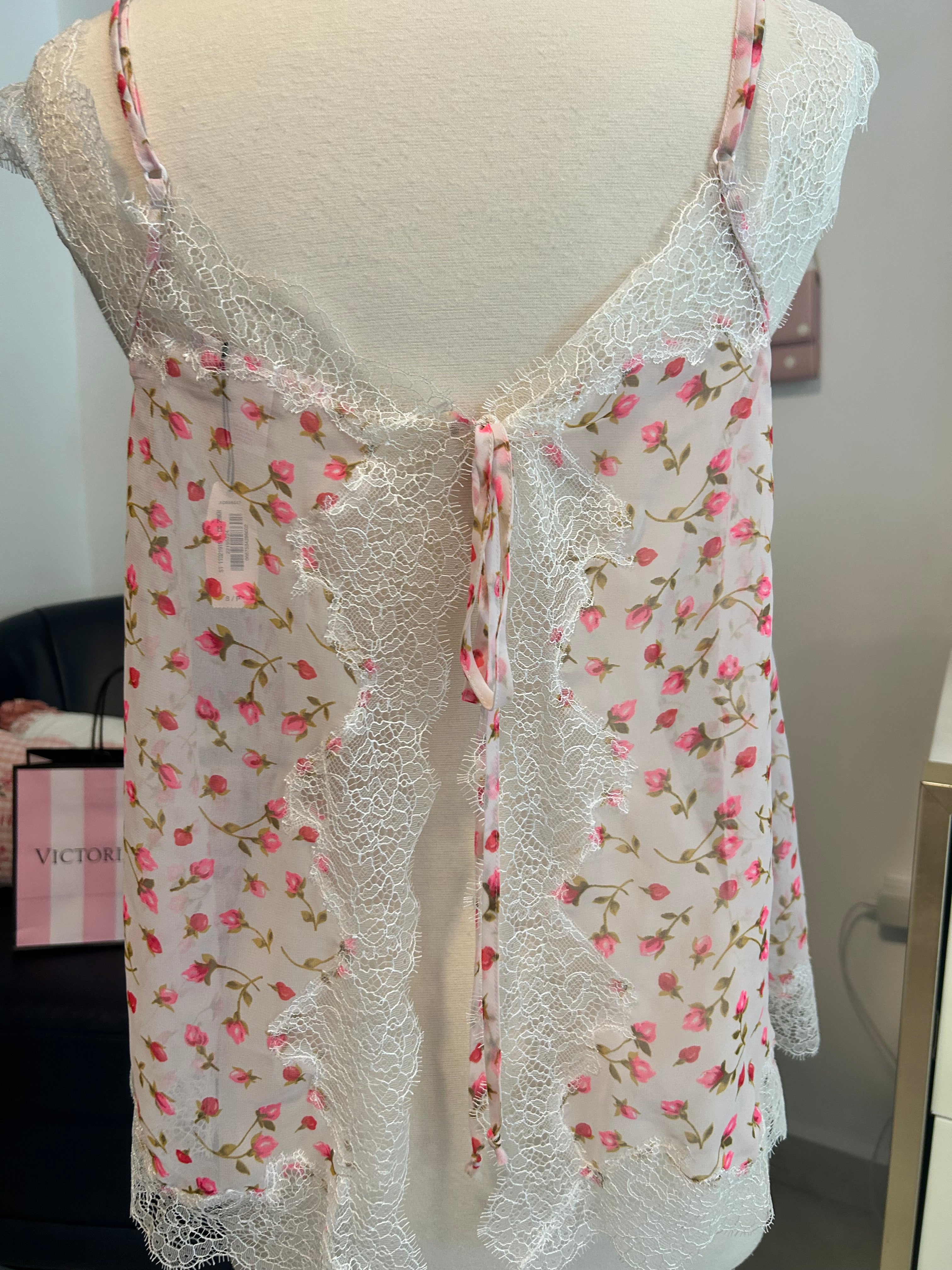 Victorias Secret Floral Lace Tie Back Top-S