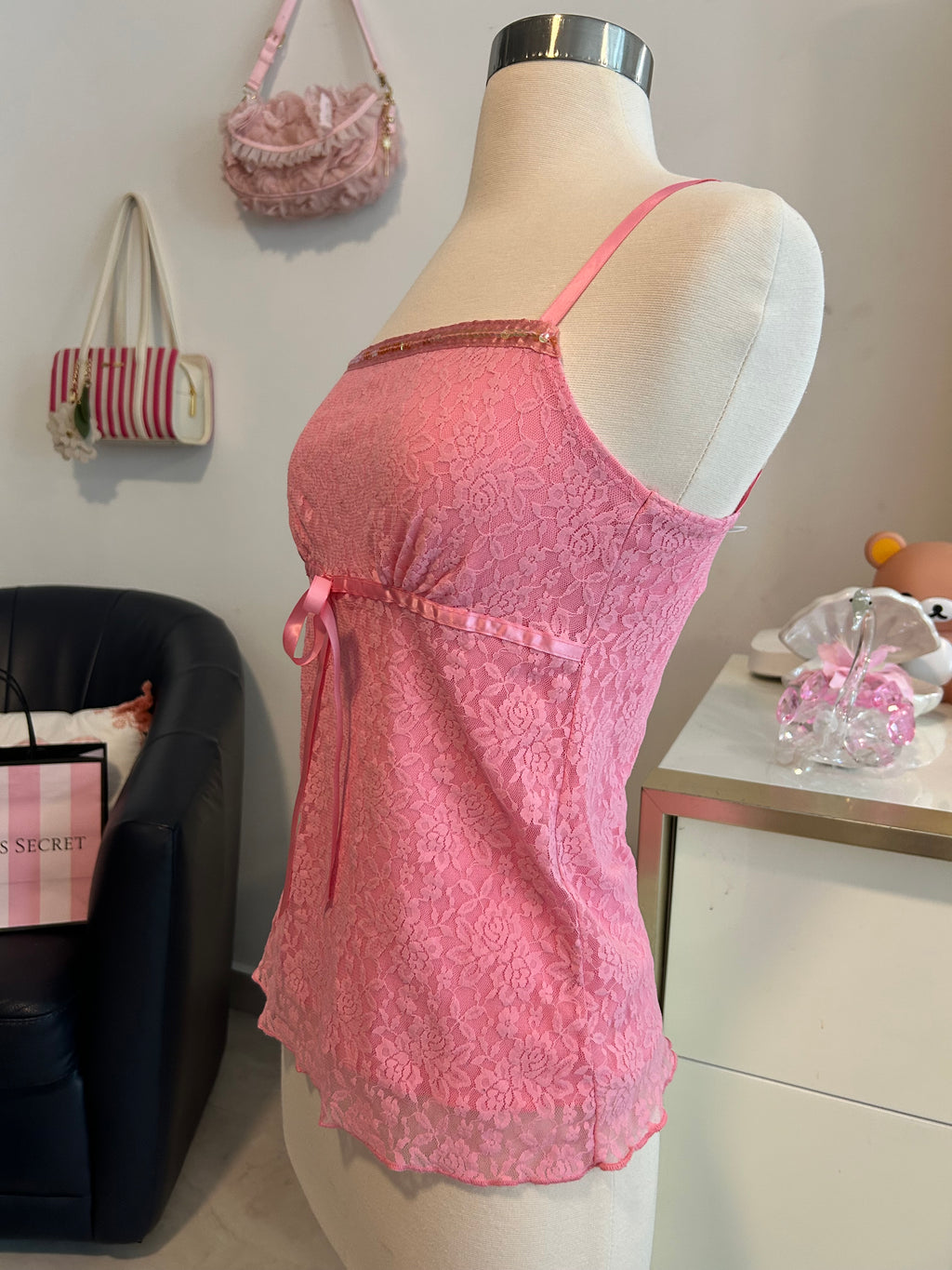 Y2K Sequin Trim Lace Top-M