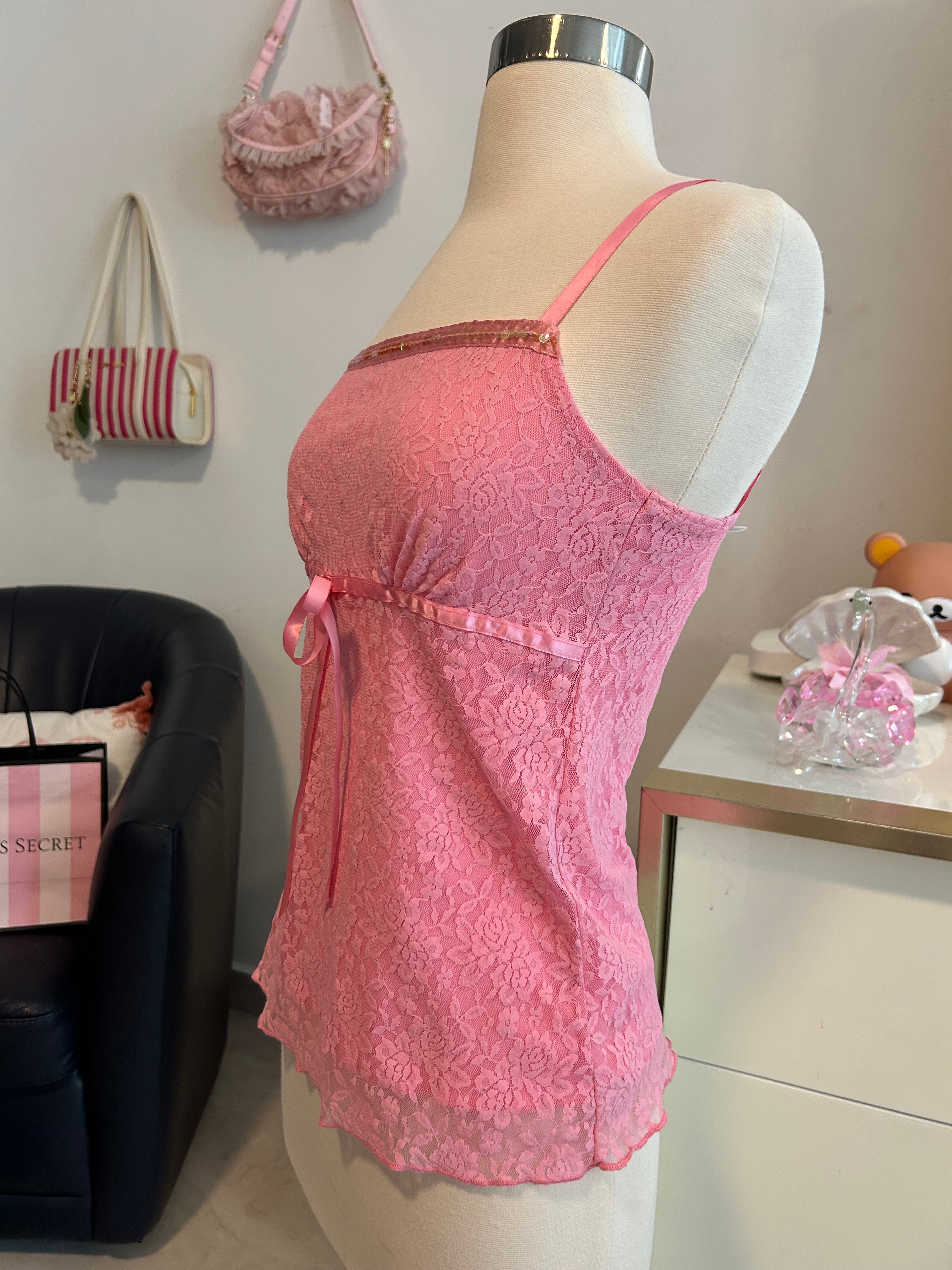 Y2K Sequin Trim Lace Top-M