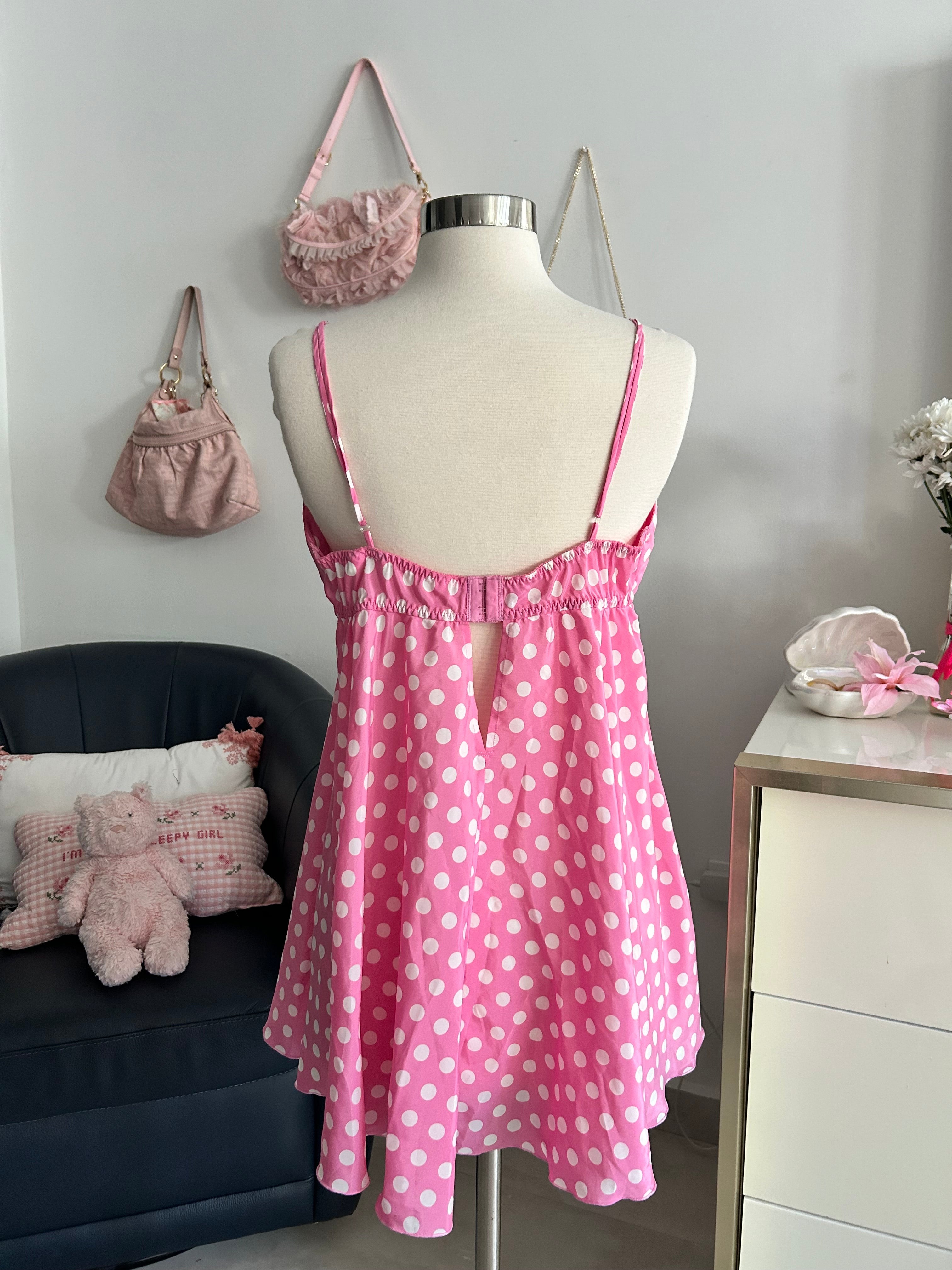 Victoria’s Secret Pink Polka Dot Babydoll Mini Dress-L