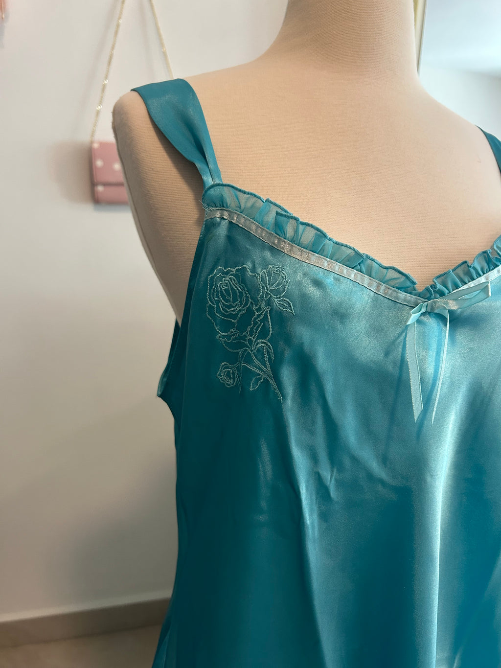 Y2K Teal Satin Slip Dress-L