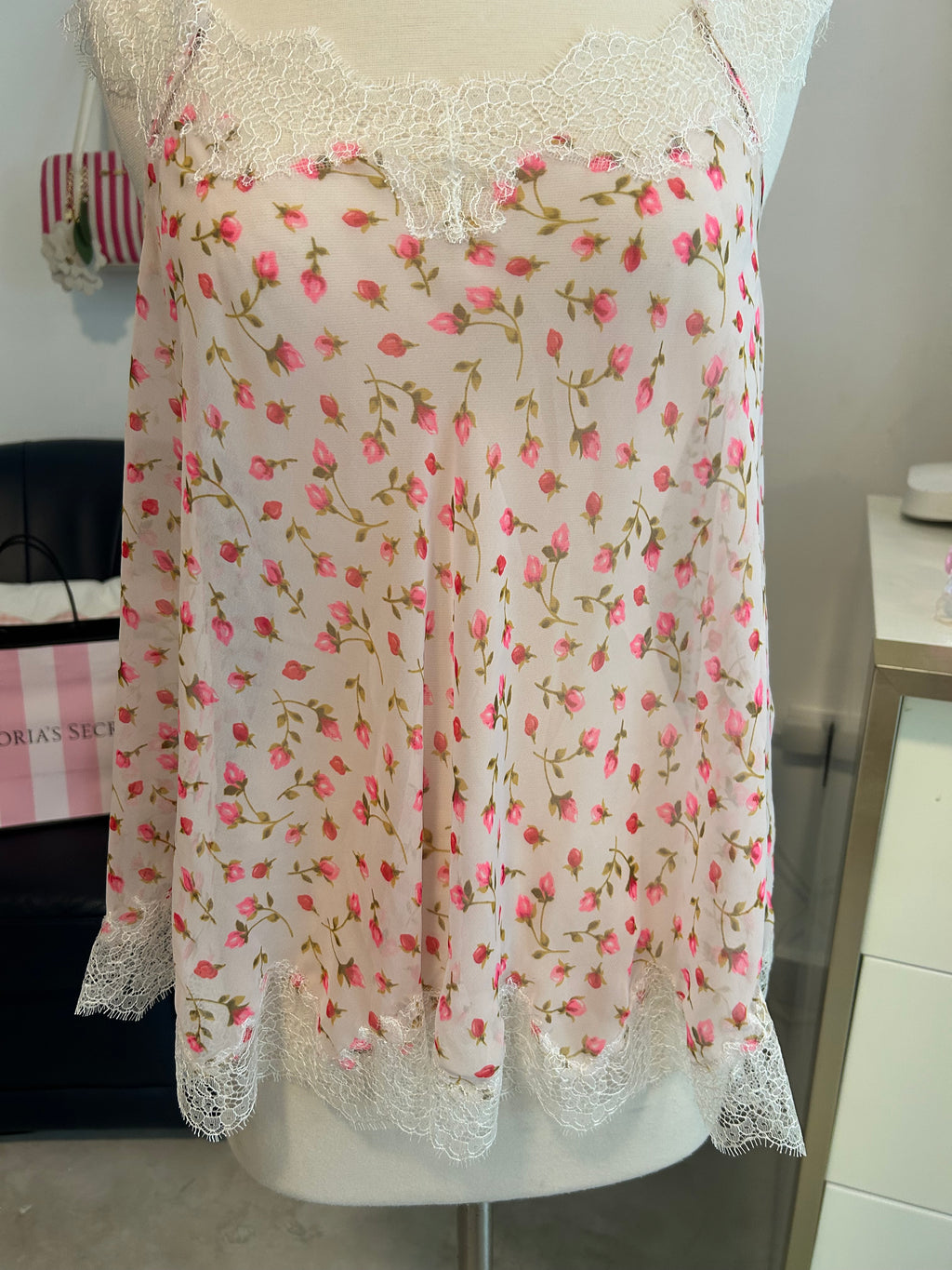 Victorias Secret Floral Lace Tie Back Top-S