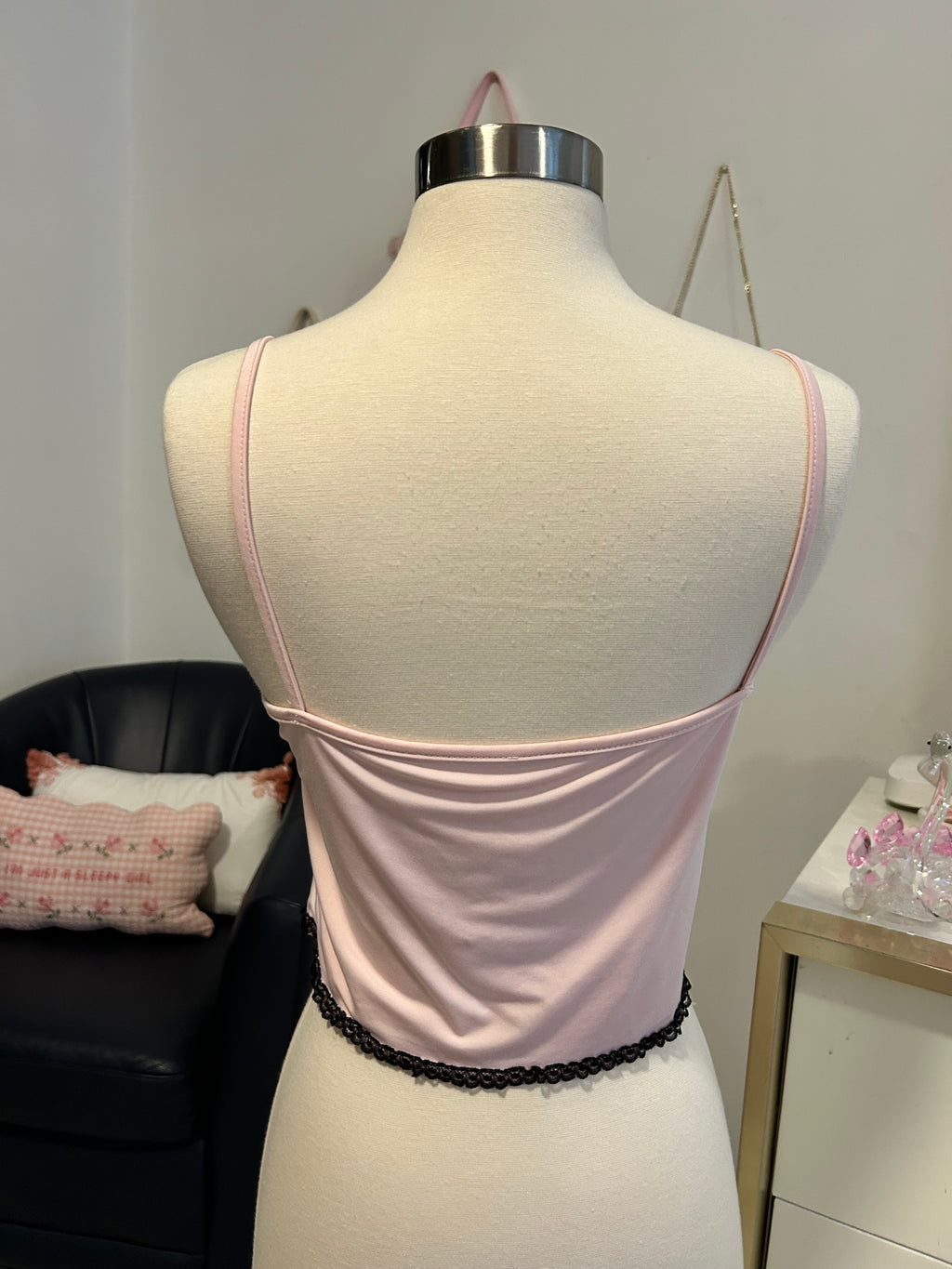 Pink & Black Lace Cropped Top-S