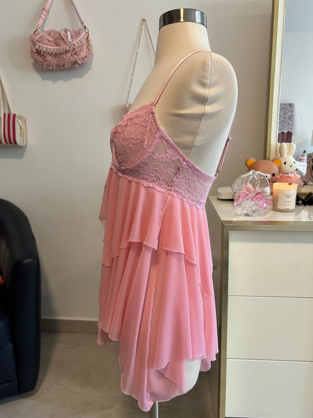 Baby Pink Lace Babydoll Top-M