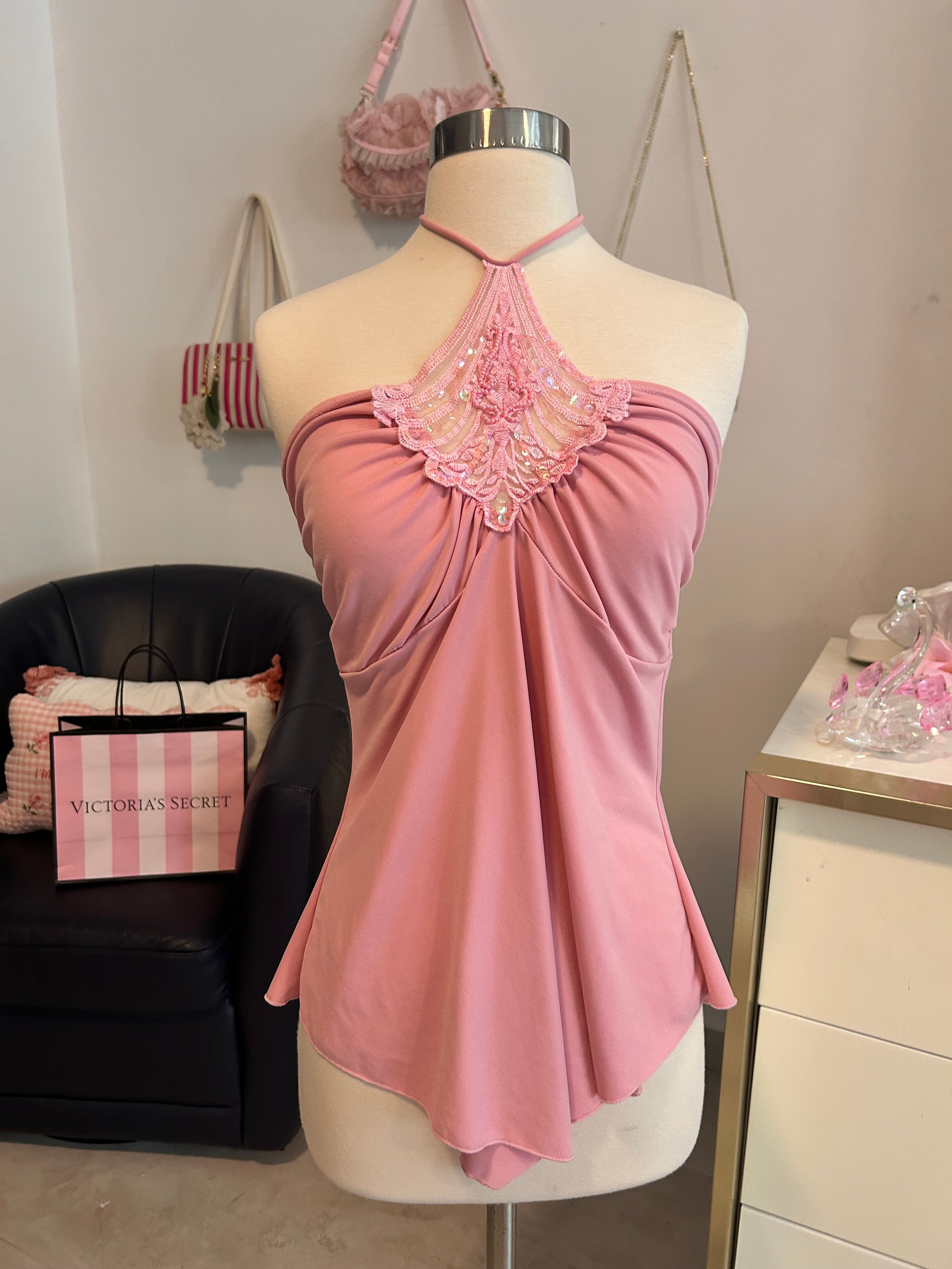 Vintage Beaded Halter Top-XL