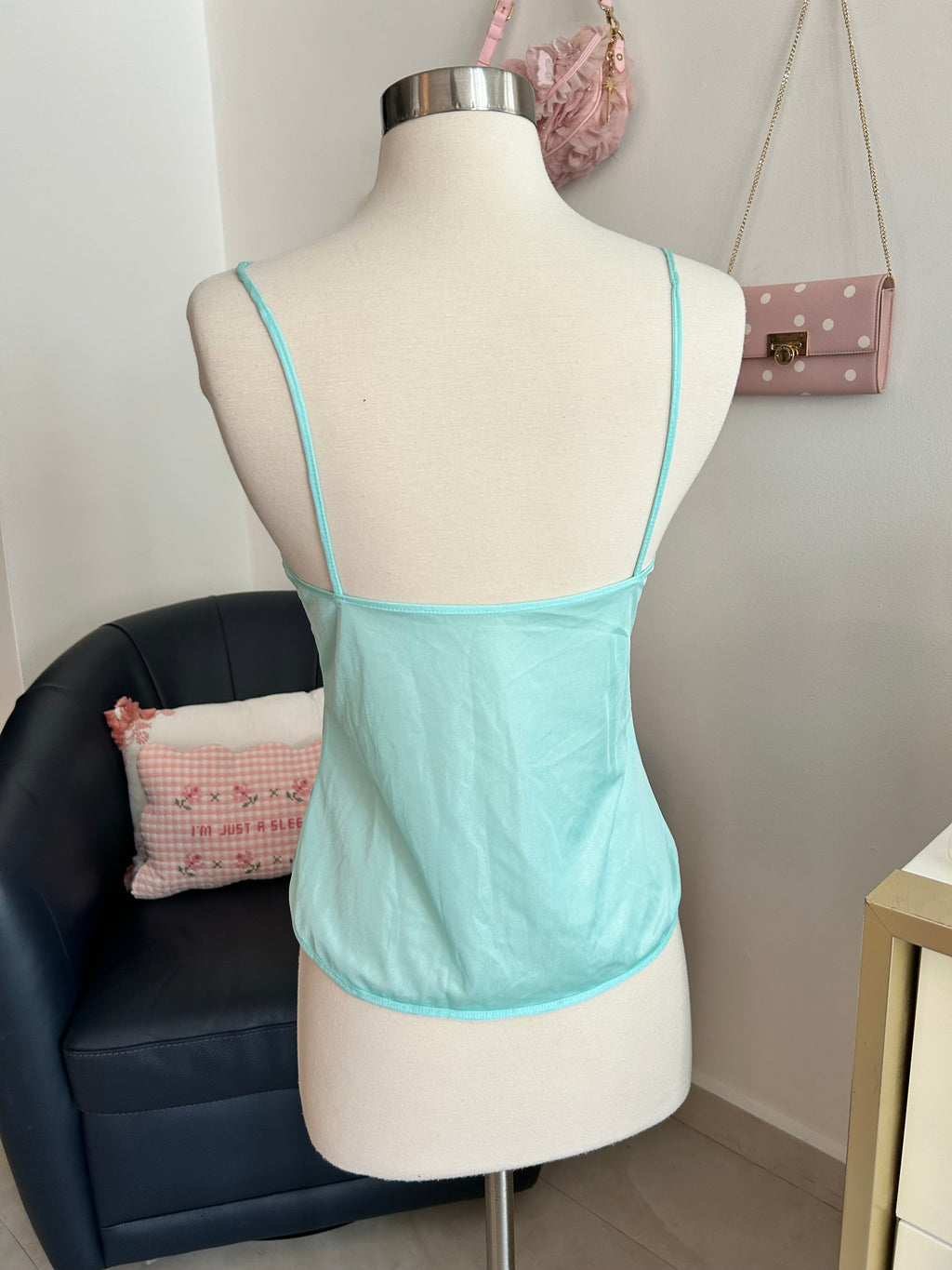 Teal Blue Lacy Satin Top-M