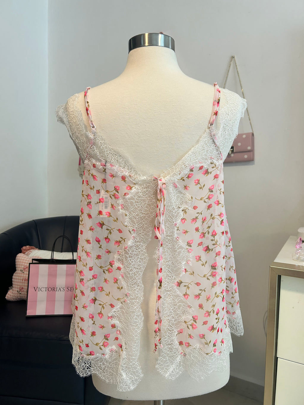 Victorias Secret Floral Lace Tie Back Top-S