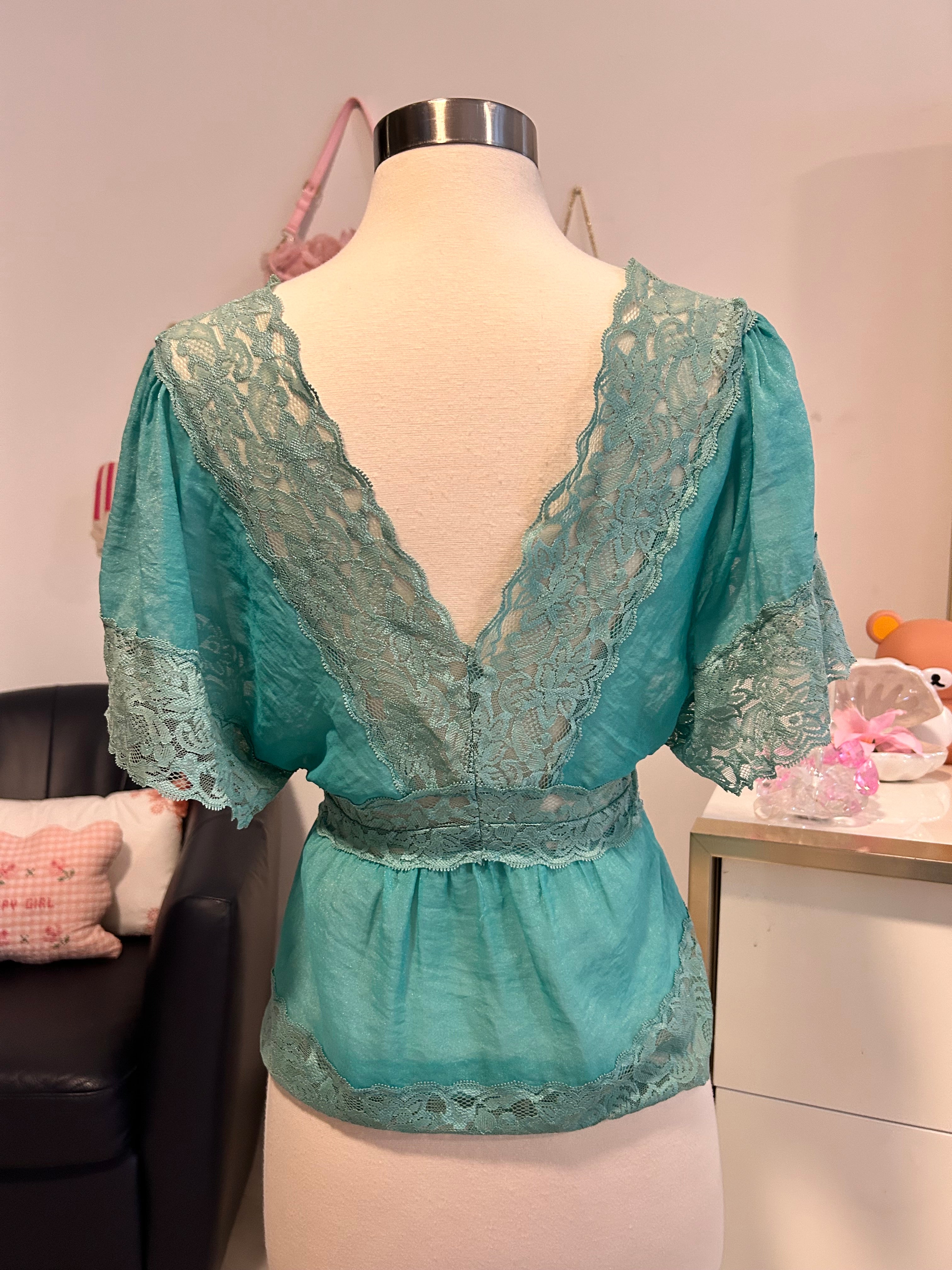 Poetry Teal Lace Blouse-S