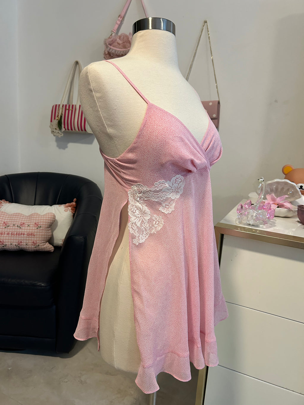 Pink Spotted Babydoll Cami Top-M