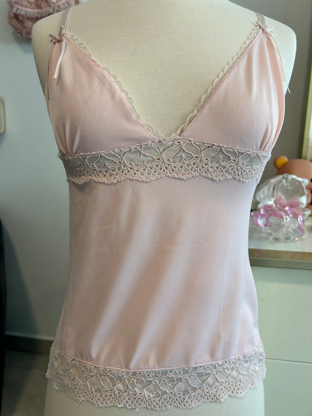 Y2K Baby Pink Lace Tank-M