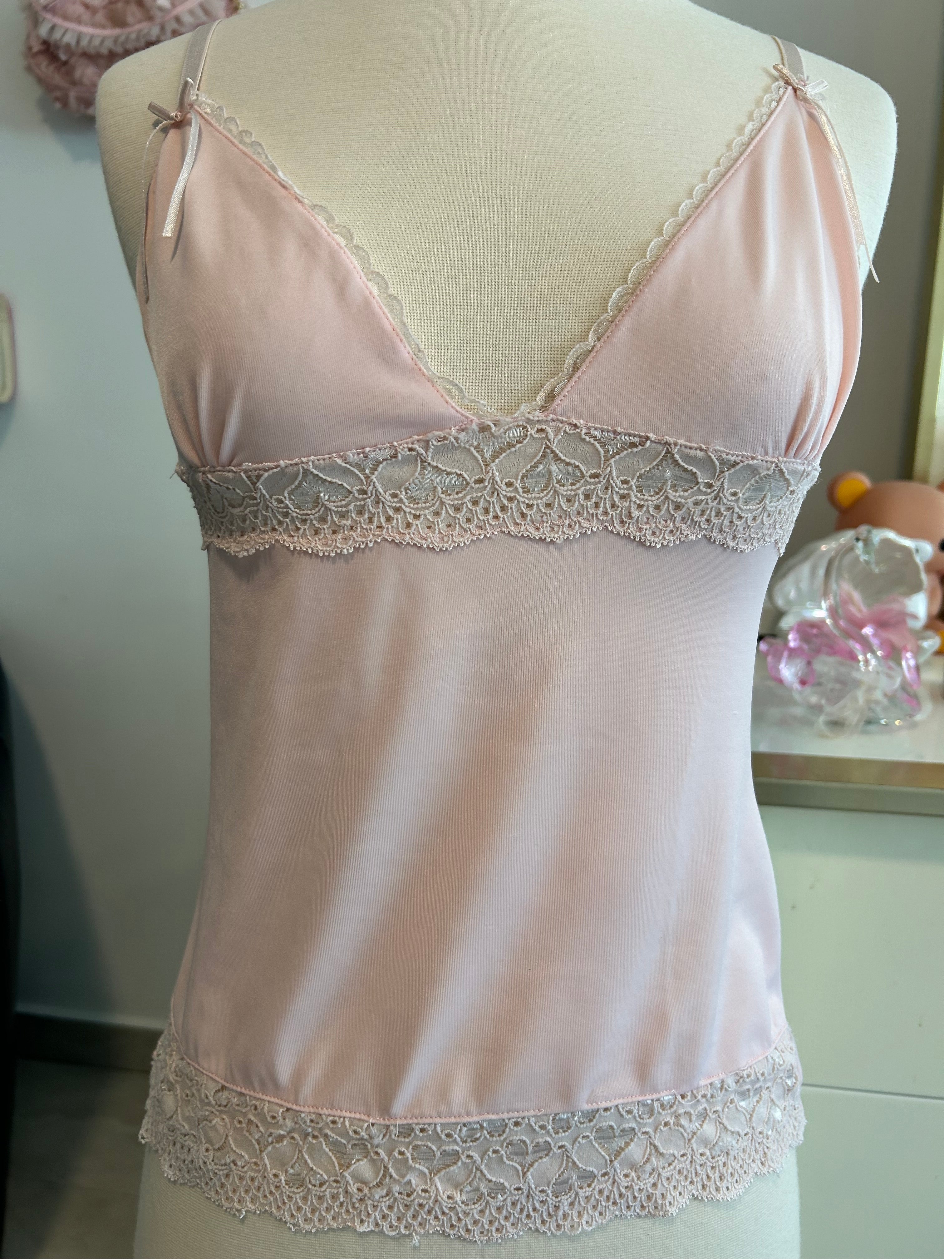 Y2K Baby Pink Lace Tank-M