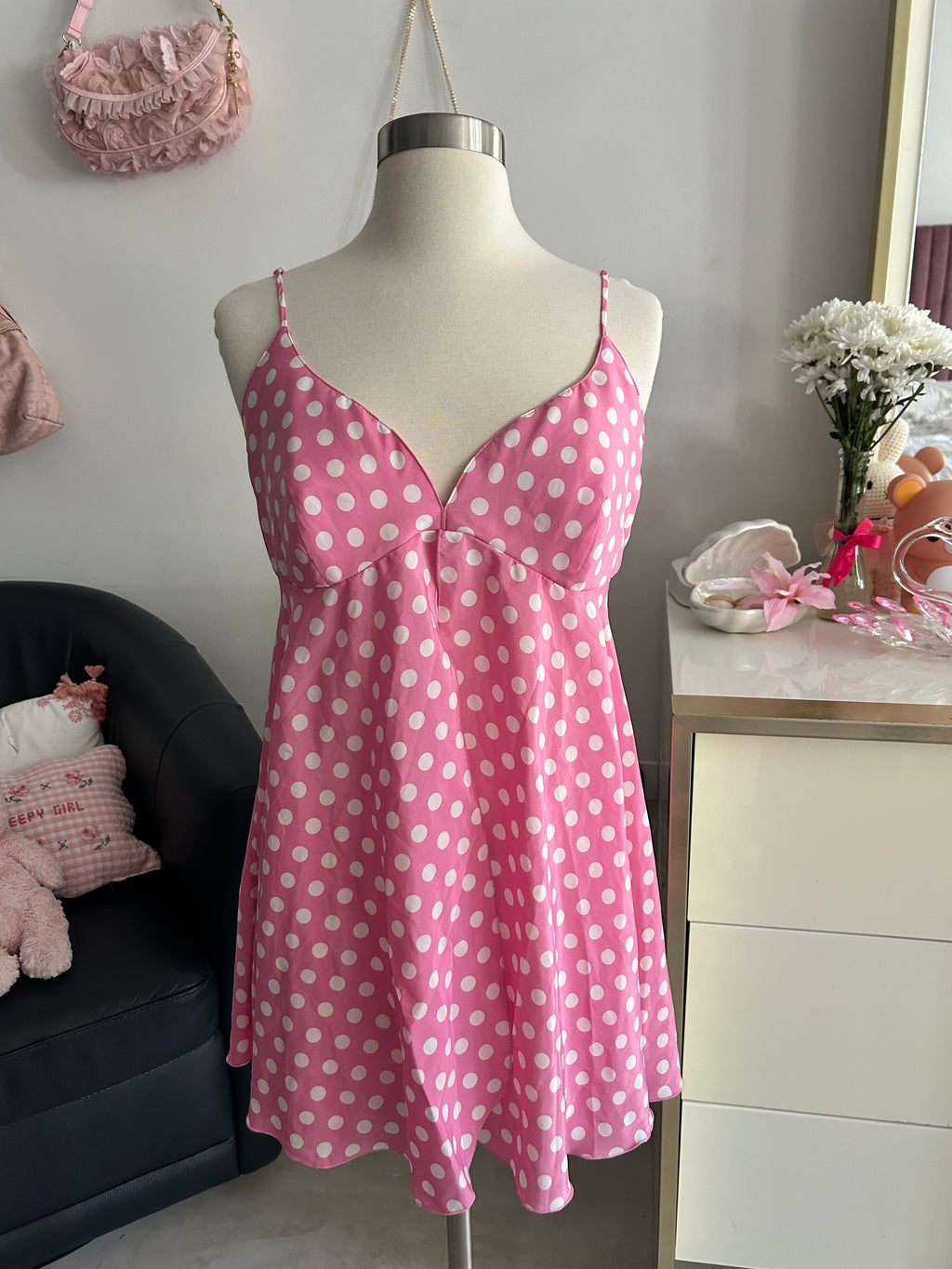 Victoria’s Secret Pink Polka Dot Babydoll Mini Dress-L