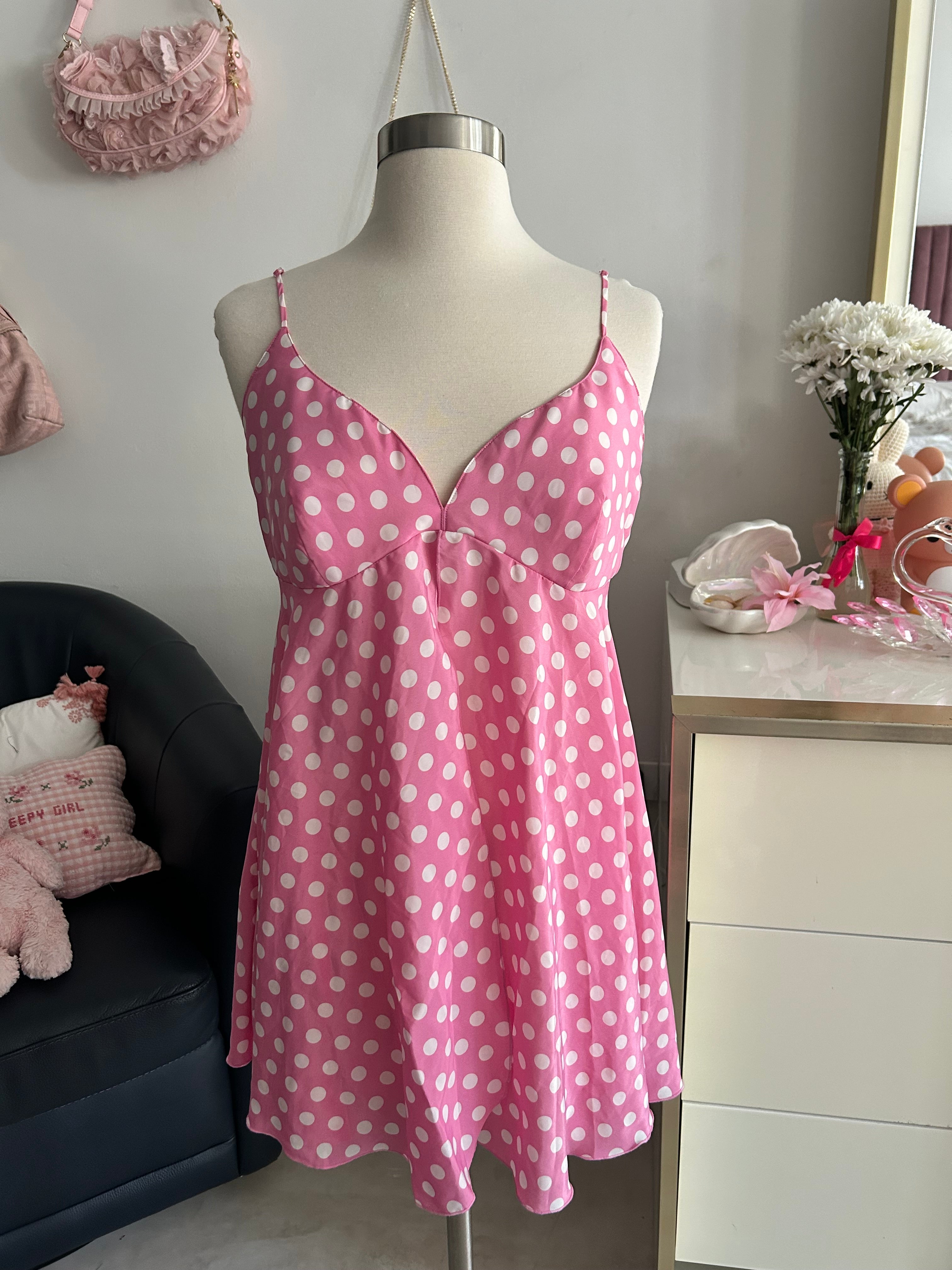 Victoria’s Secret Pink Polka Dot Babydoll Mini Dress-L