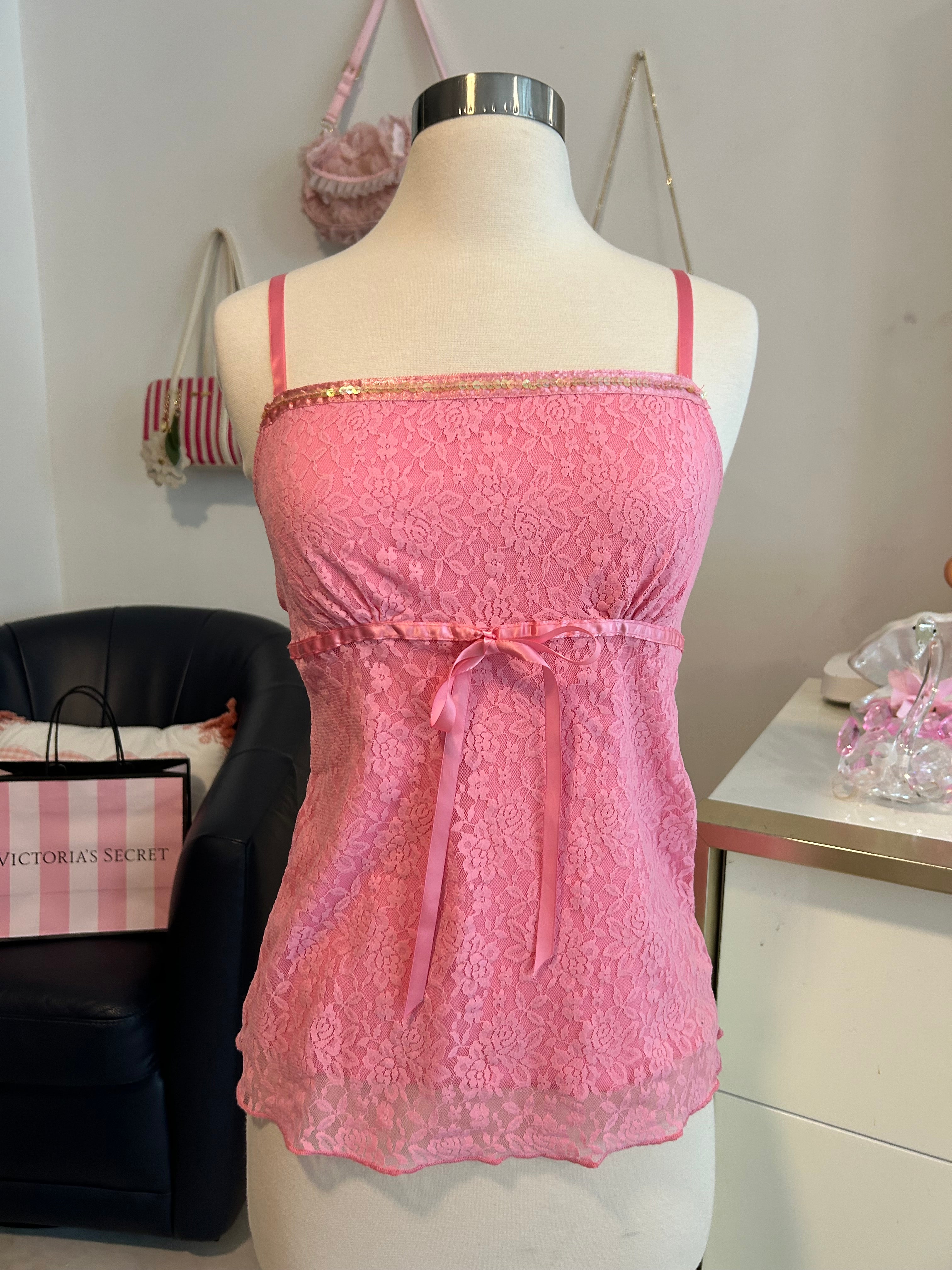 Y2K Sequin Trim Lace Top-M