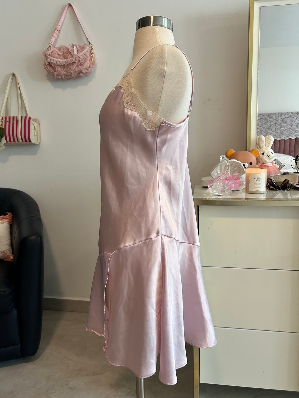 Baby Pink Lace Trim Slip Dress-S