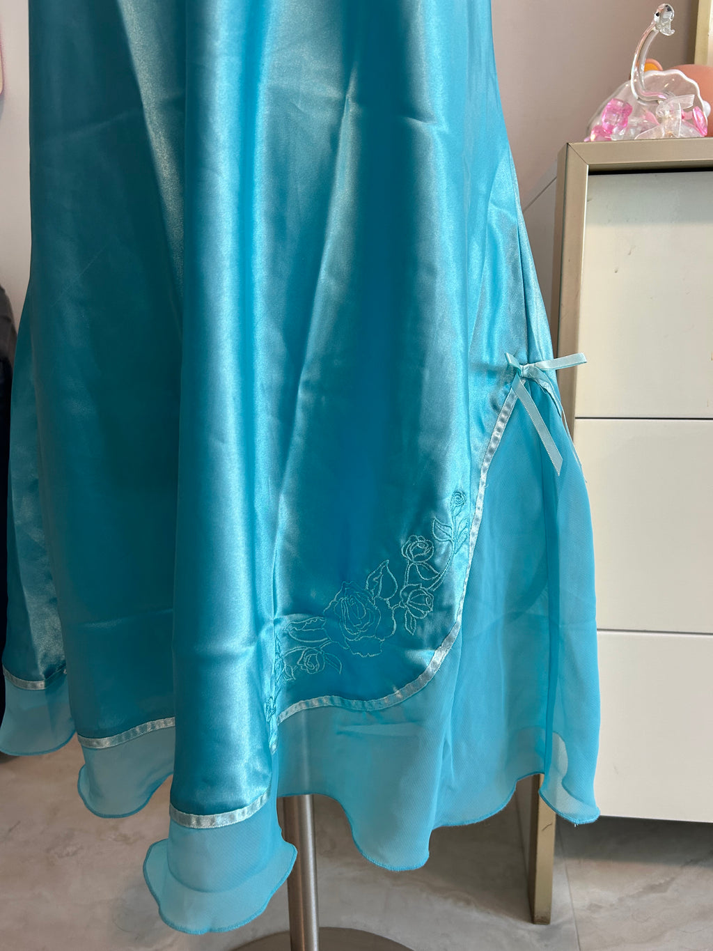 Y2K Teal Satin Slip Dress-L