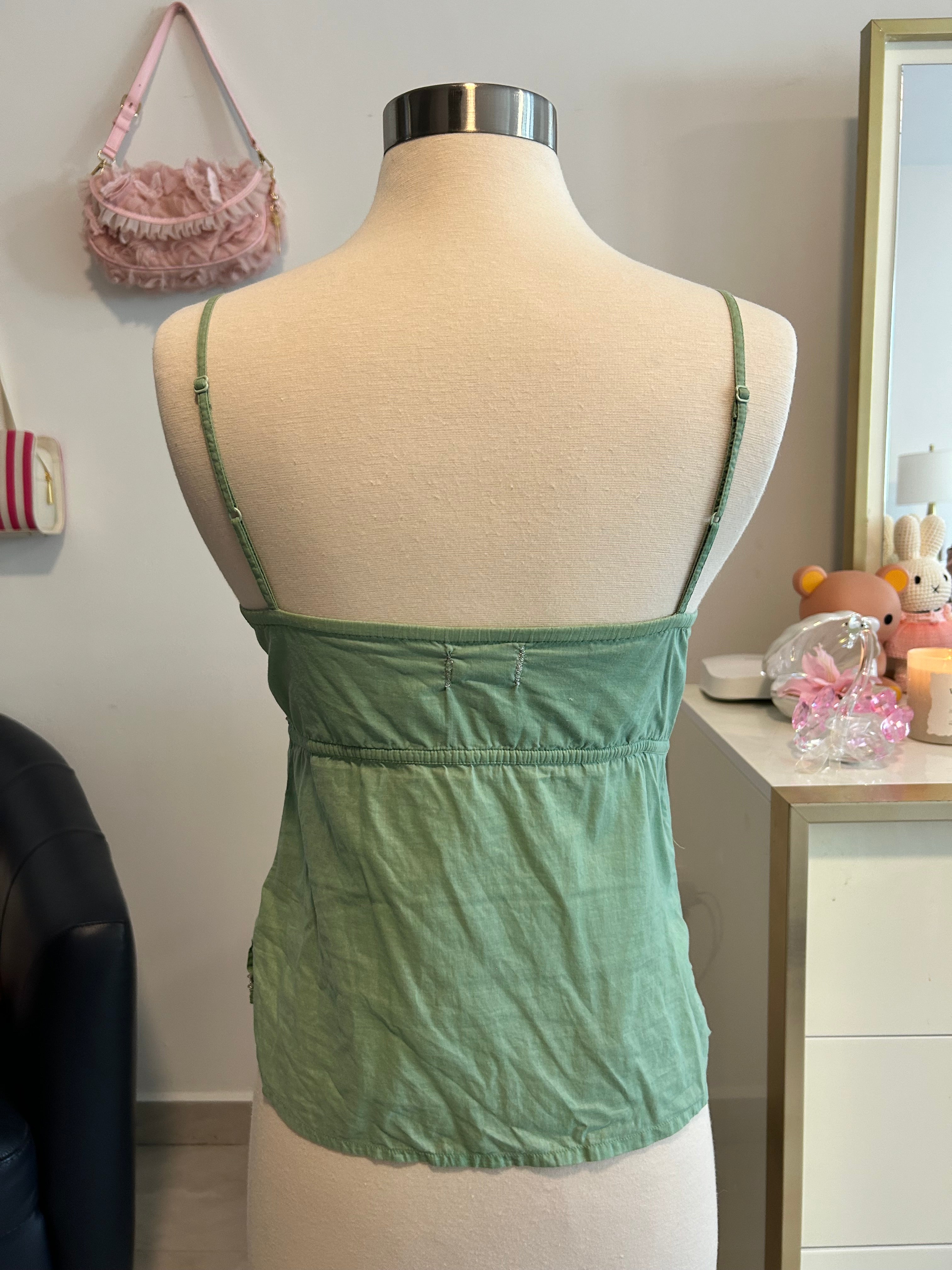 Y2k American Eagle Green Sequin Embroidered Top-0