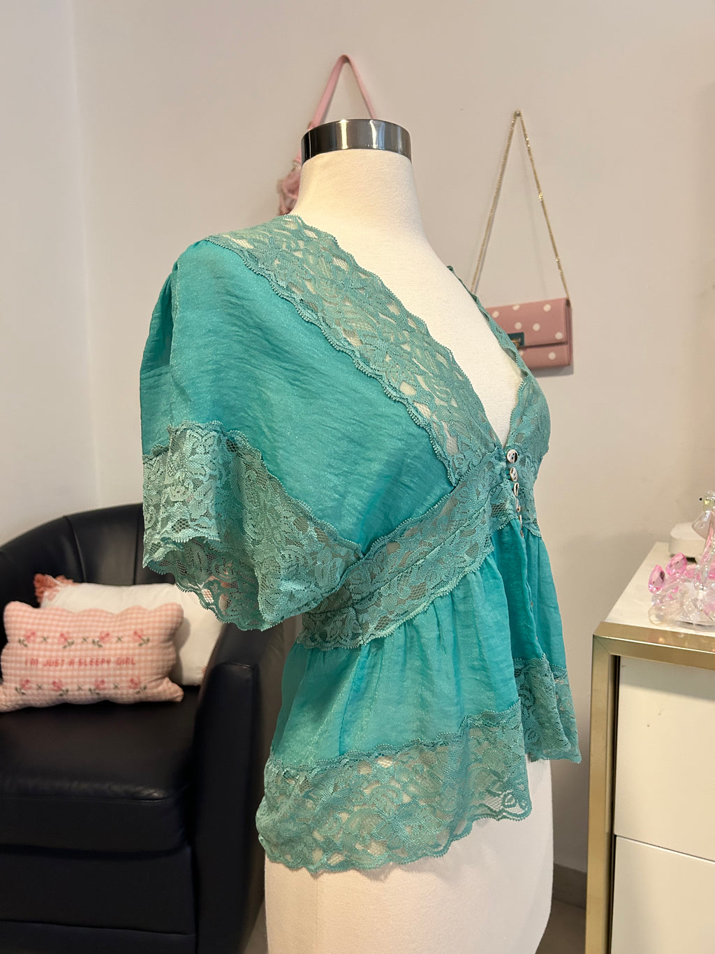 Poetry Teal Lace Blouse-S