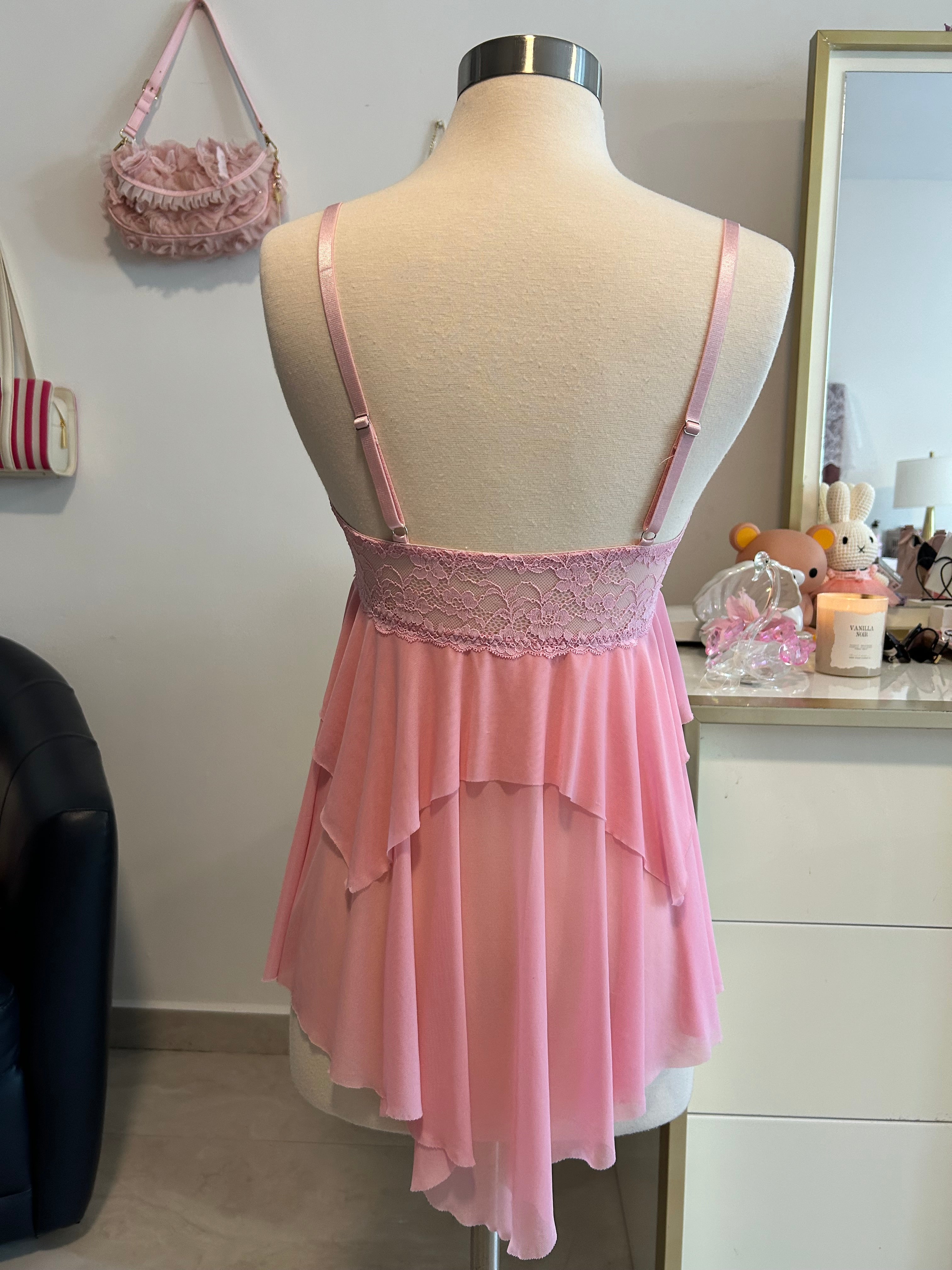 Baby Pink Lace Babydoll Top-M
