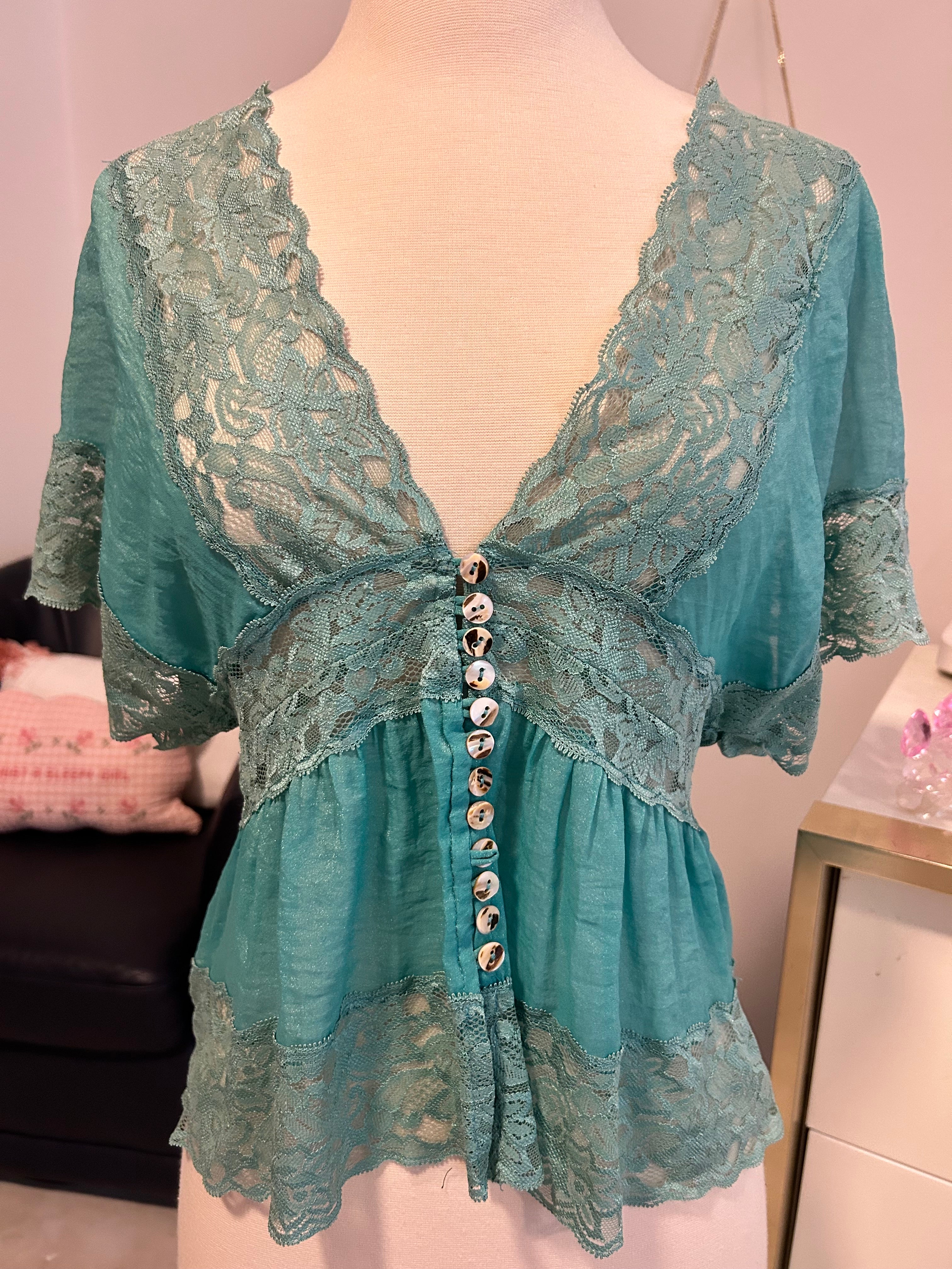 Poetry Teal Lace Blouse-S
