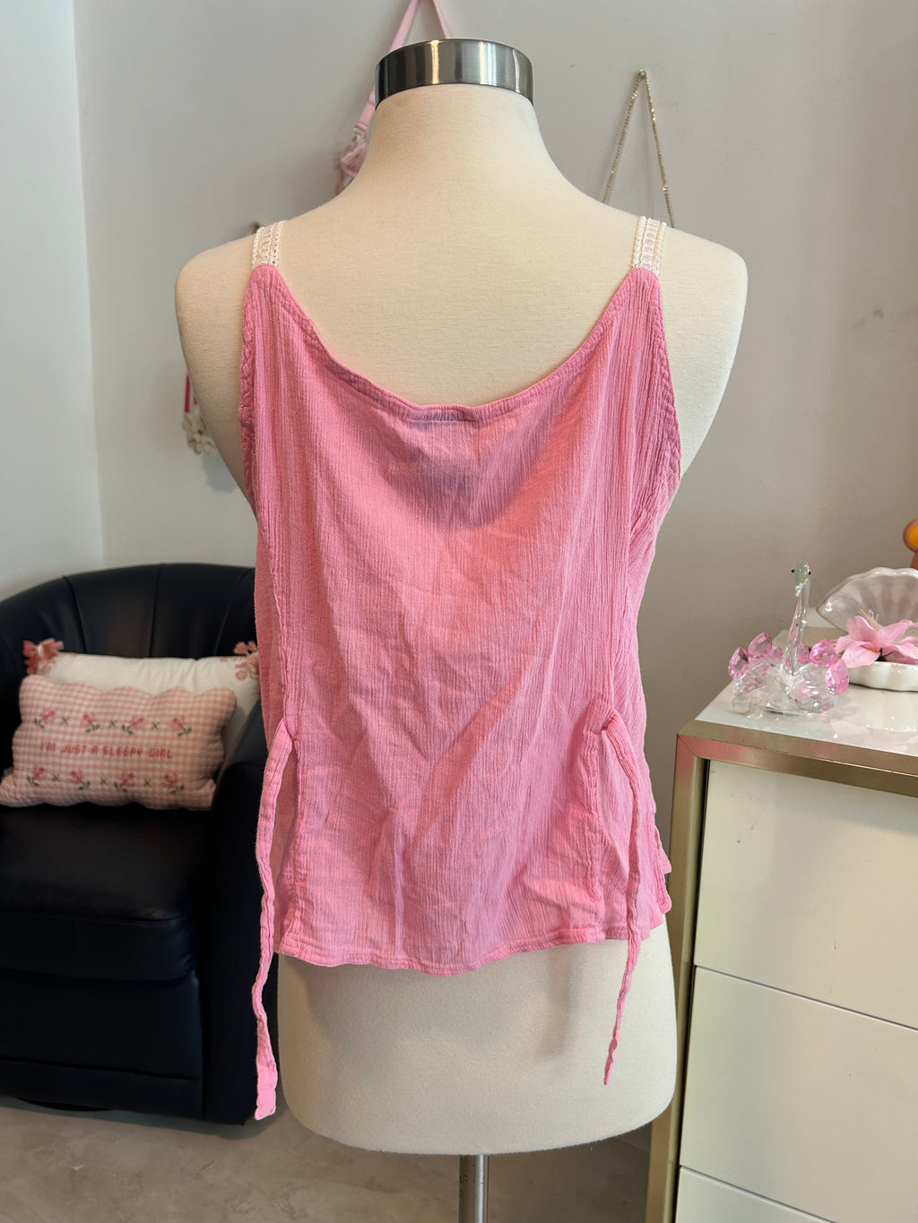 Embroidered Sequin Embroidered Tie Back Top-L