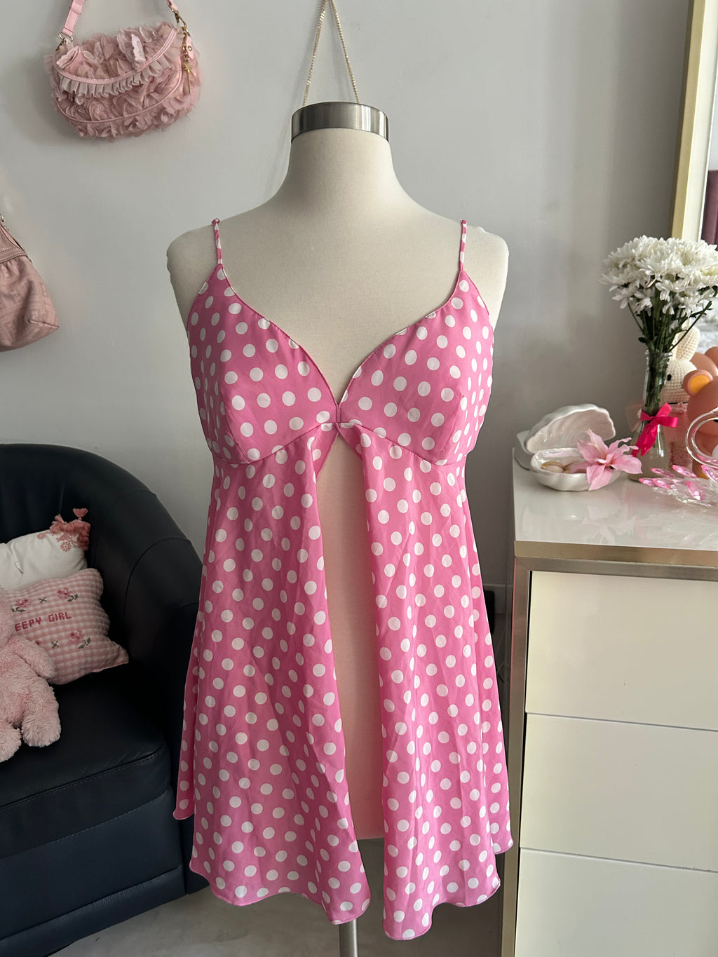 Victoria’s Secret Pink Polka Dot Babydoll Mini Dress-L