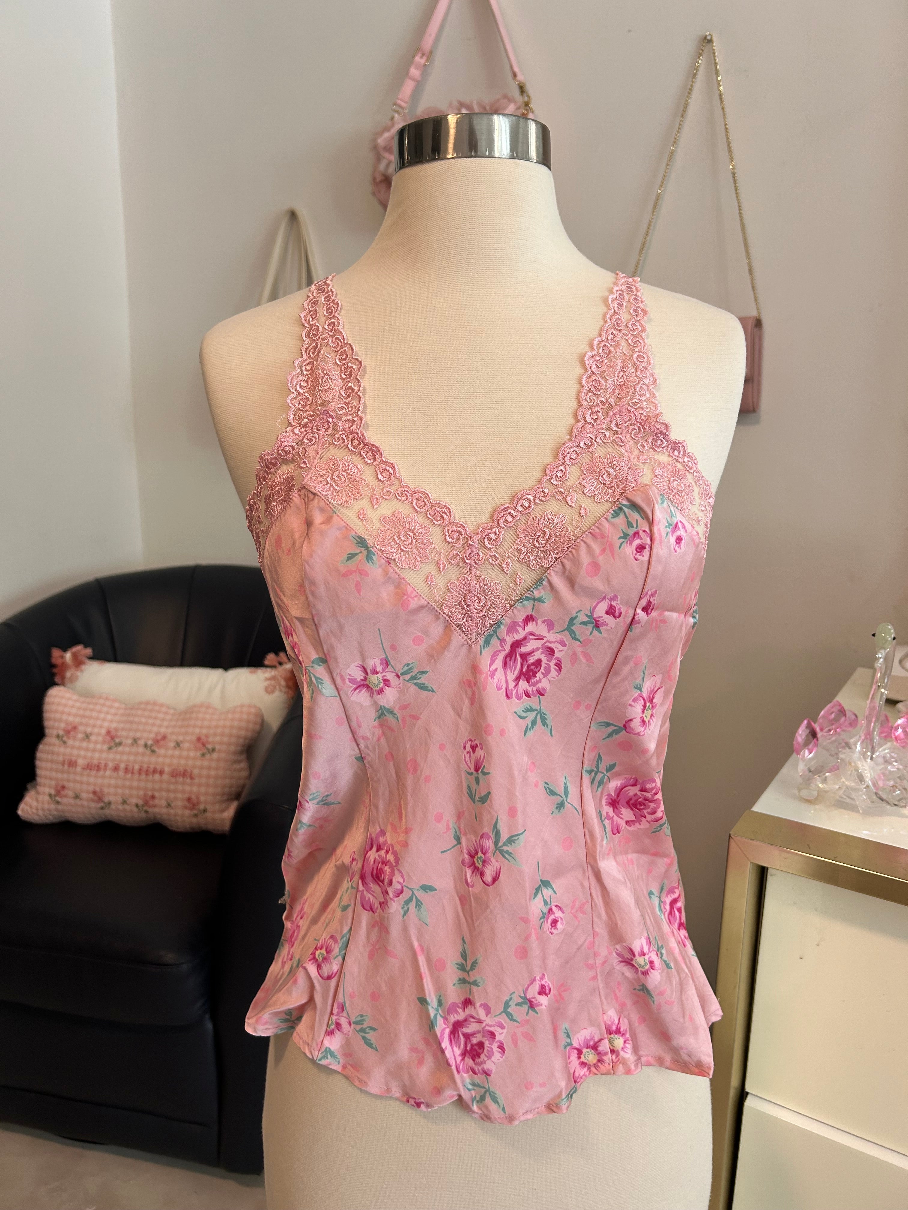 Floral 100% Silk Lace Top-S