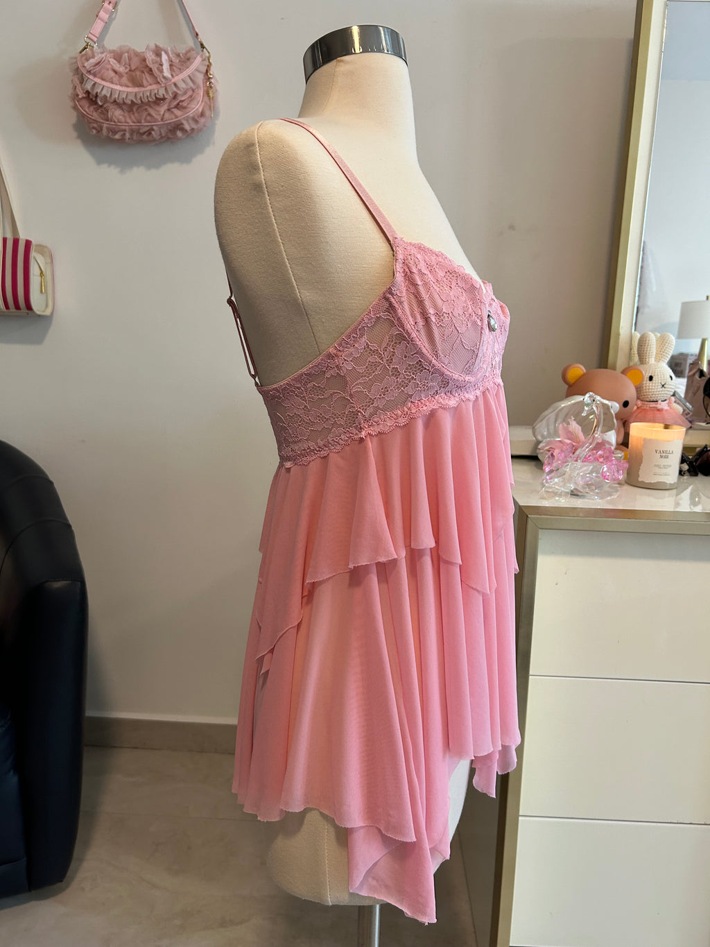 Baby Pink Lace Babydoll Top-M