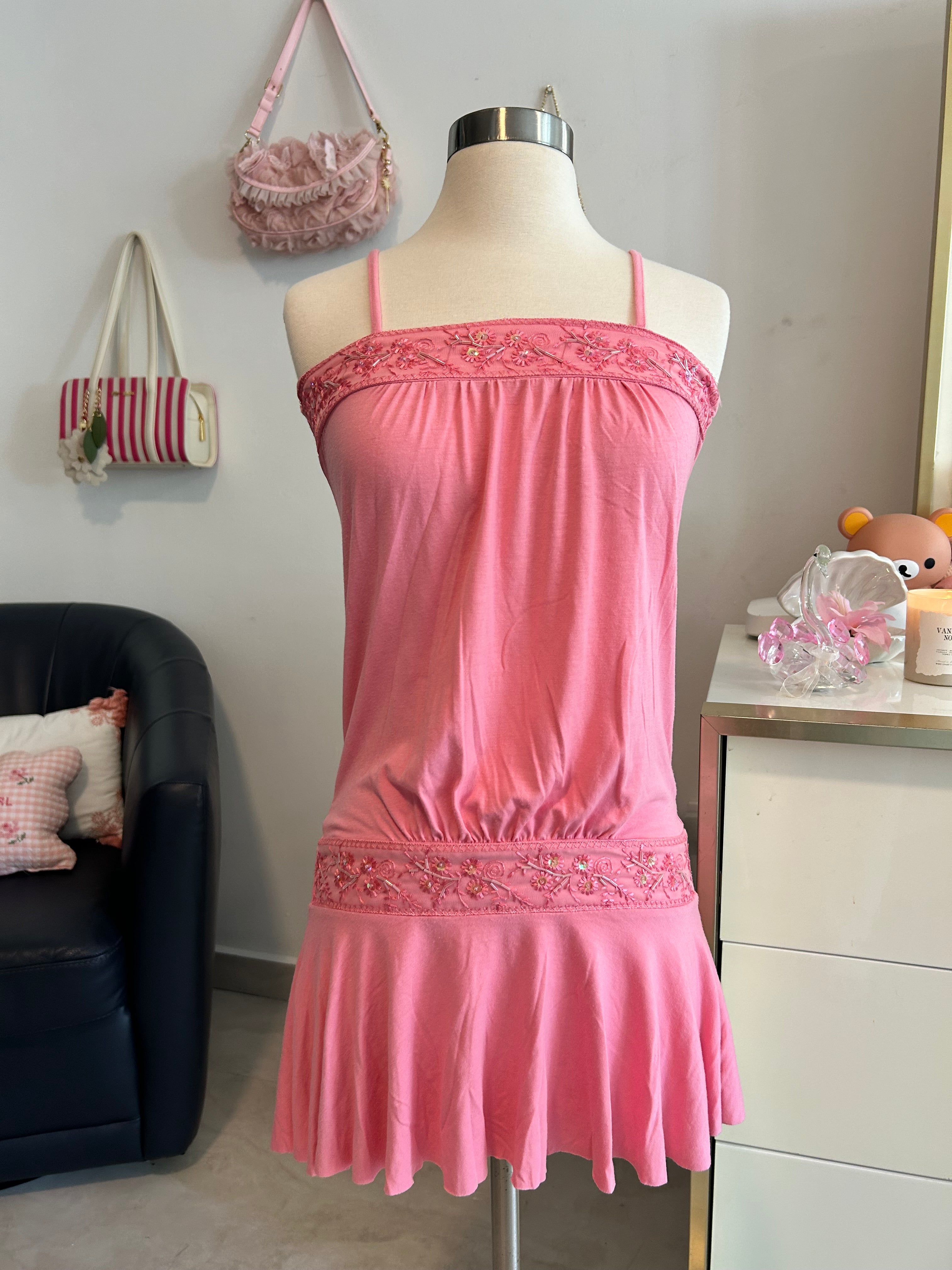 Deadstock Y2K Beaded Mini Dress-XS