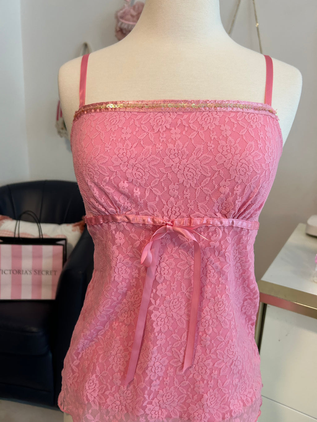 Y2K Sequin Trim Lace Top-M