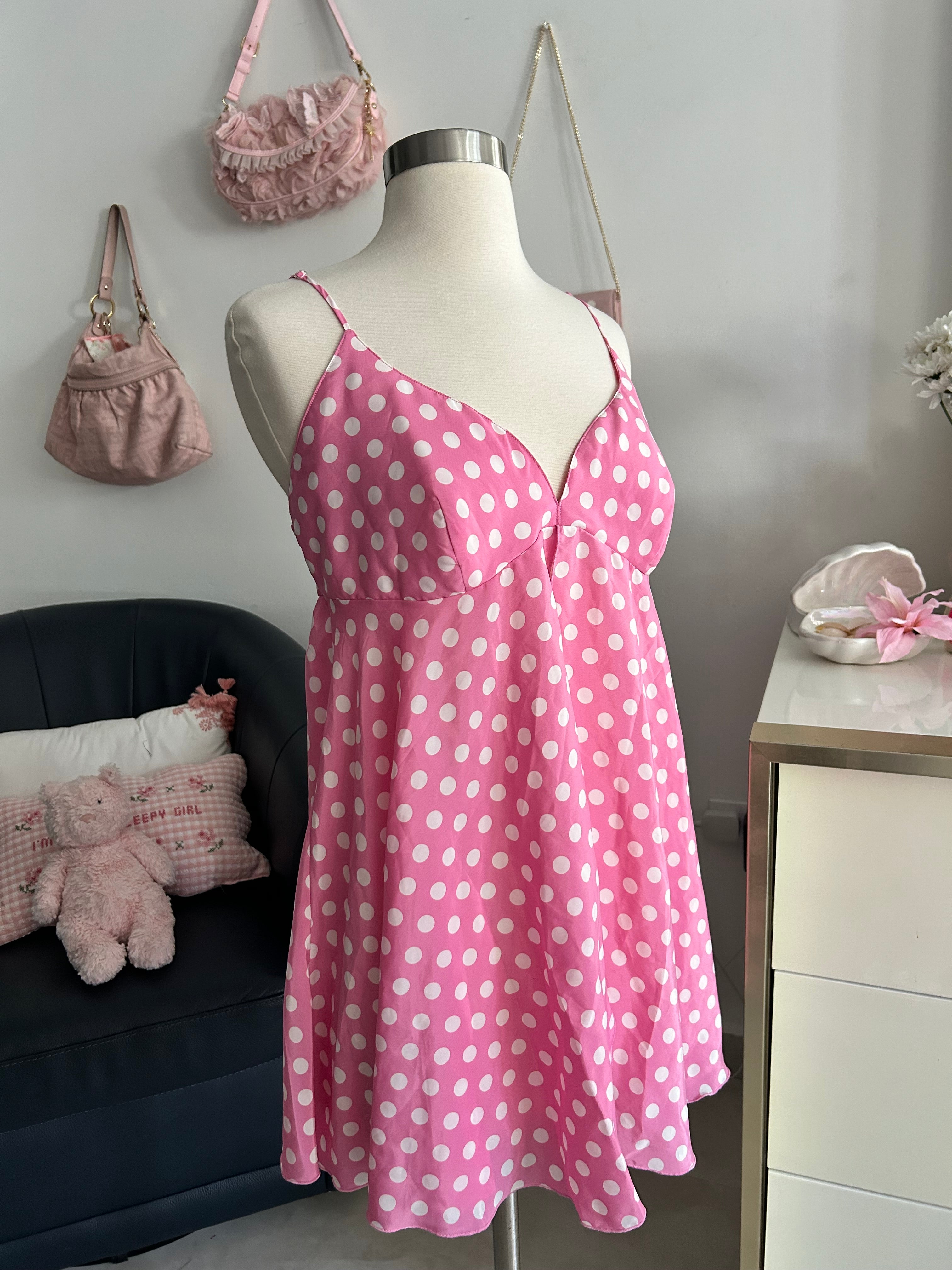 Victoria’s Secret Pink Polka Dot Babydoll Mini Dress-L