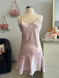 Baby Pink Lace Trim Slip Dress-S