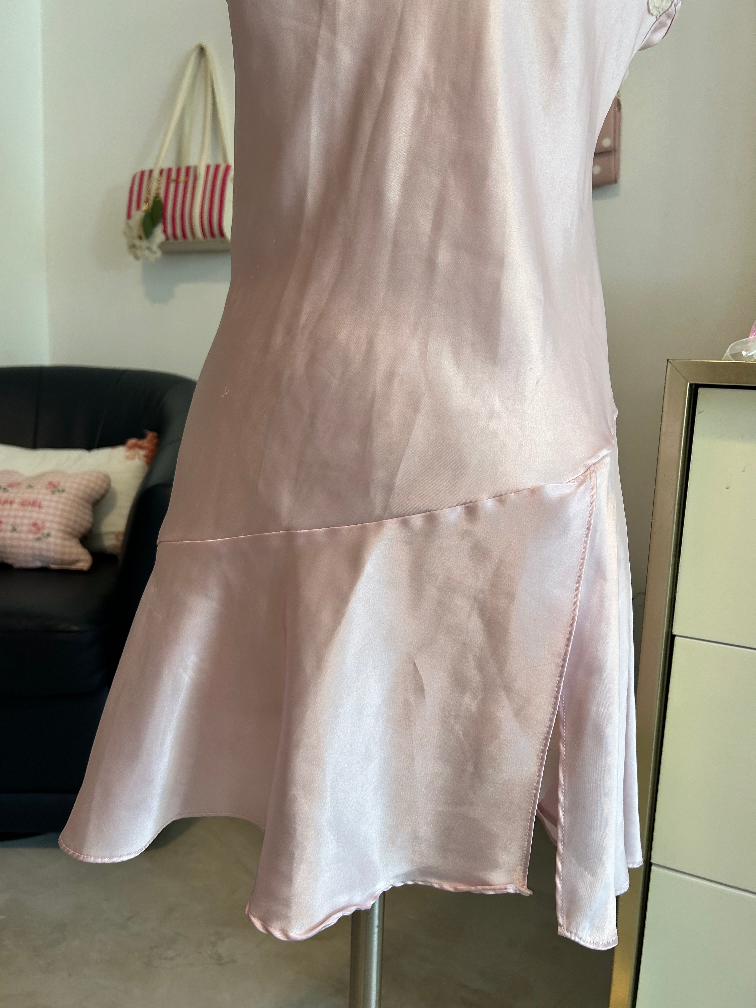 Baby Pink Lace Trim Slip Dress-S
