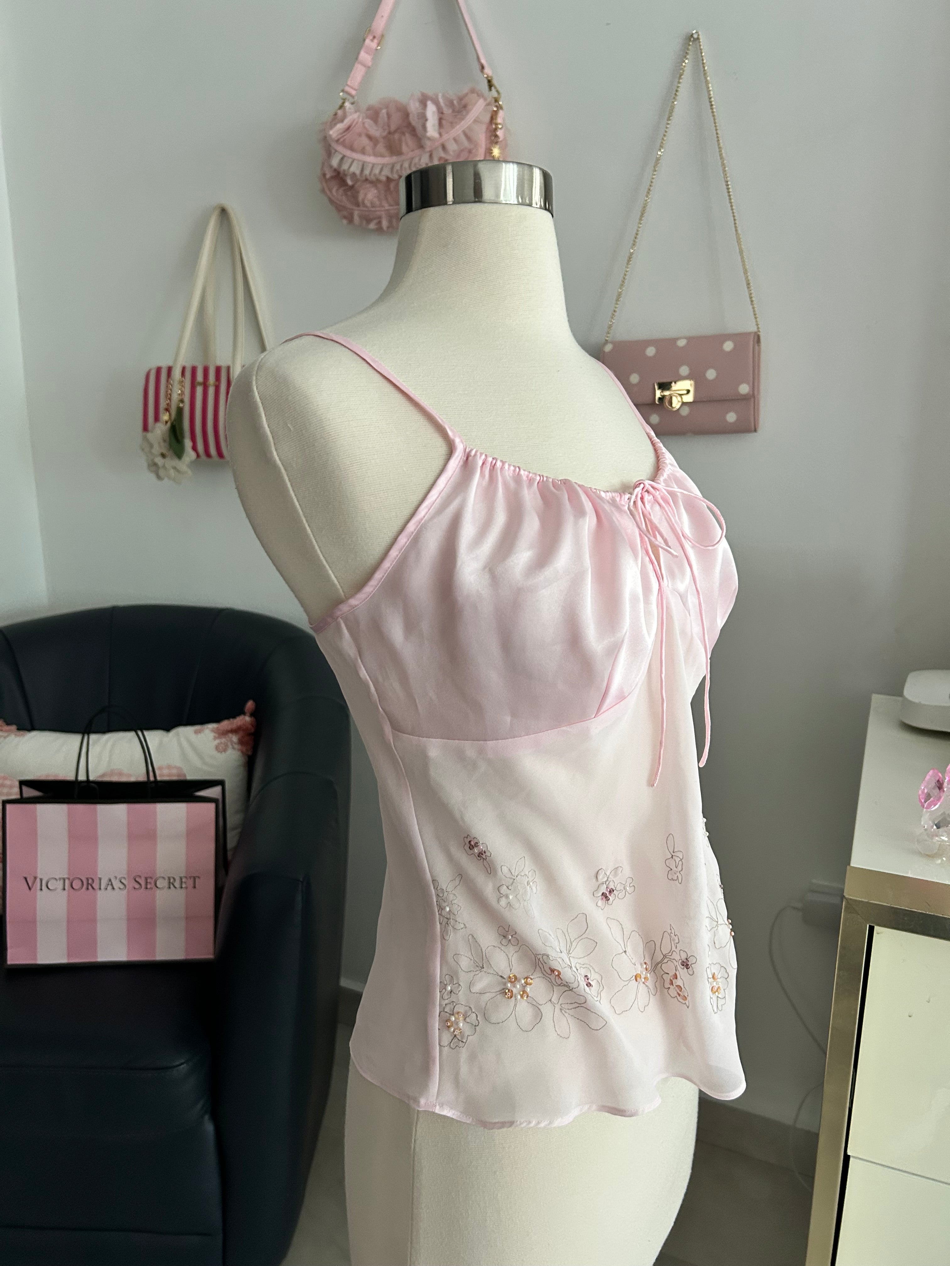 Vintage Beaded Baby Pink Top-S