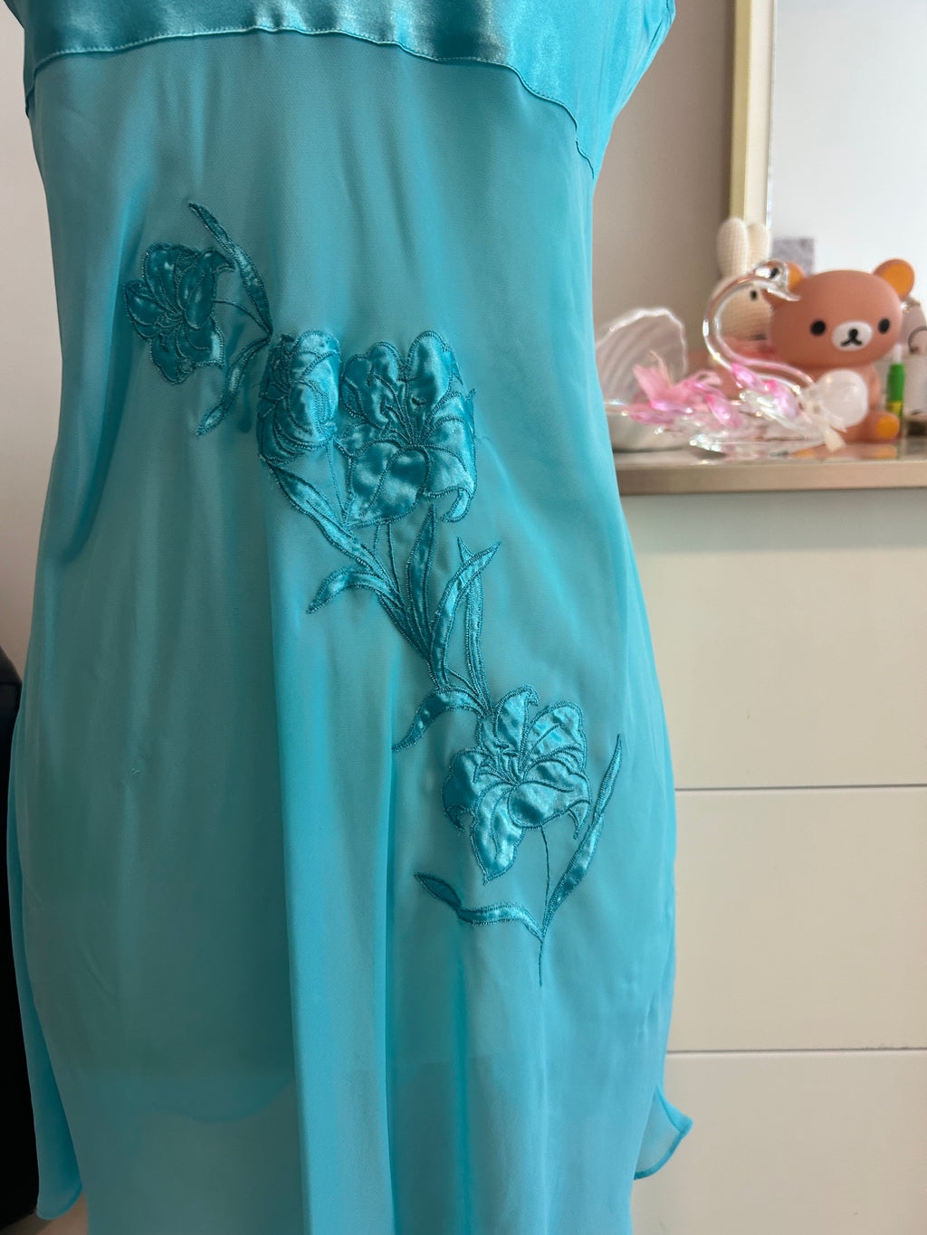 Turquoise Blue Floral Slip Dress-S