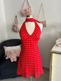 Red Polka Dot Neck Scarf Mini Dress-S
