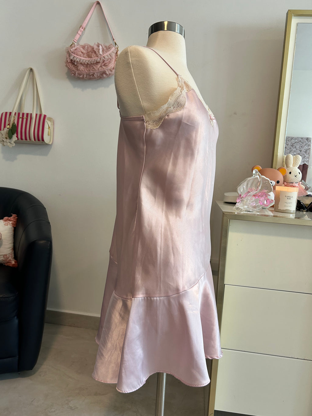 Baby Pink Lace Trim Slip Dress-S