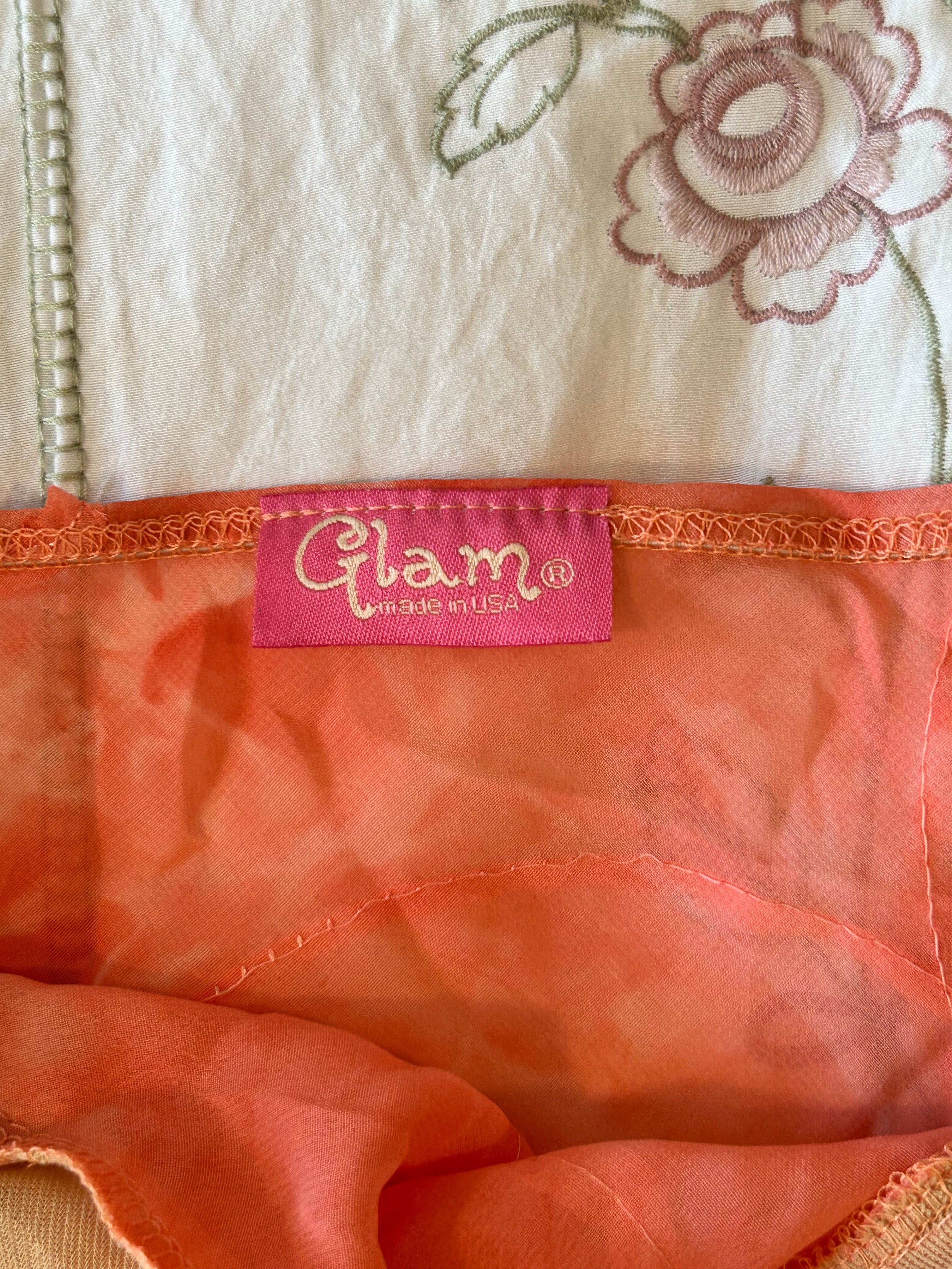 Y2K Glam Coral Swirl Pattern Top-M