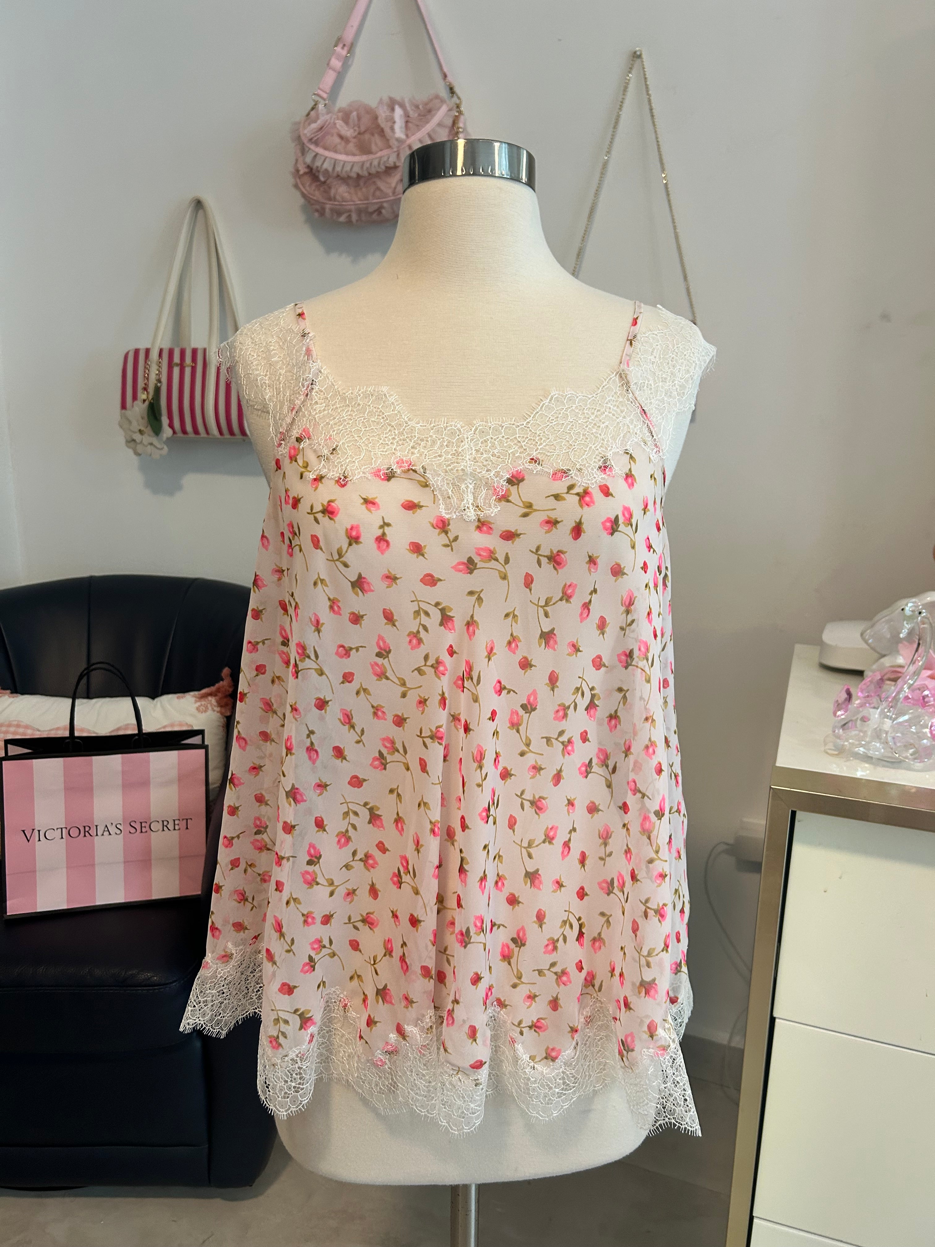 Victorias Secret Floral Lace Tie Back Top-S