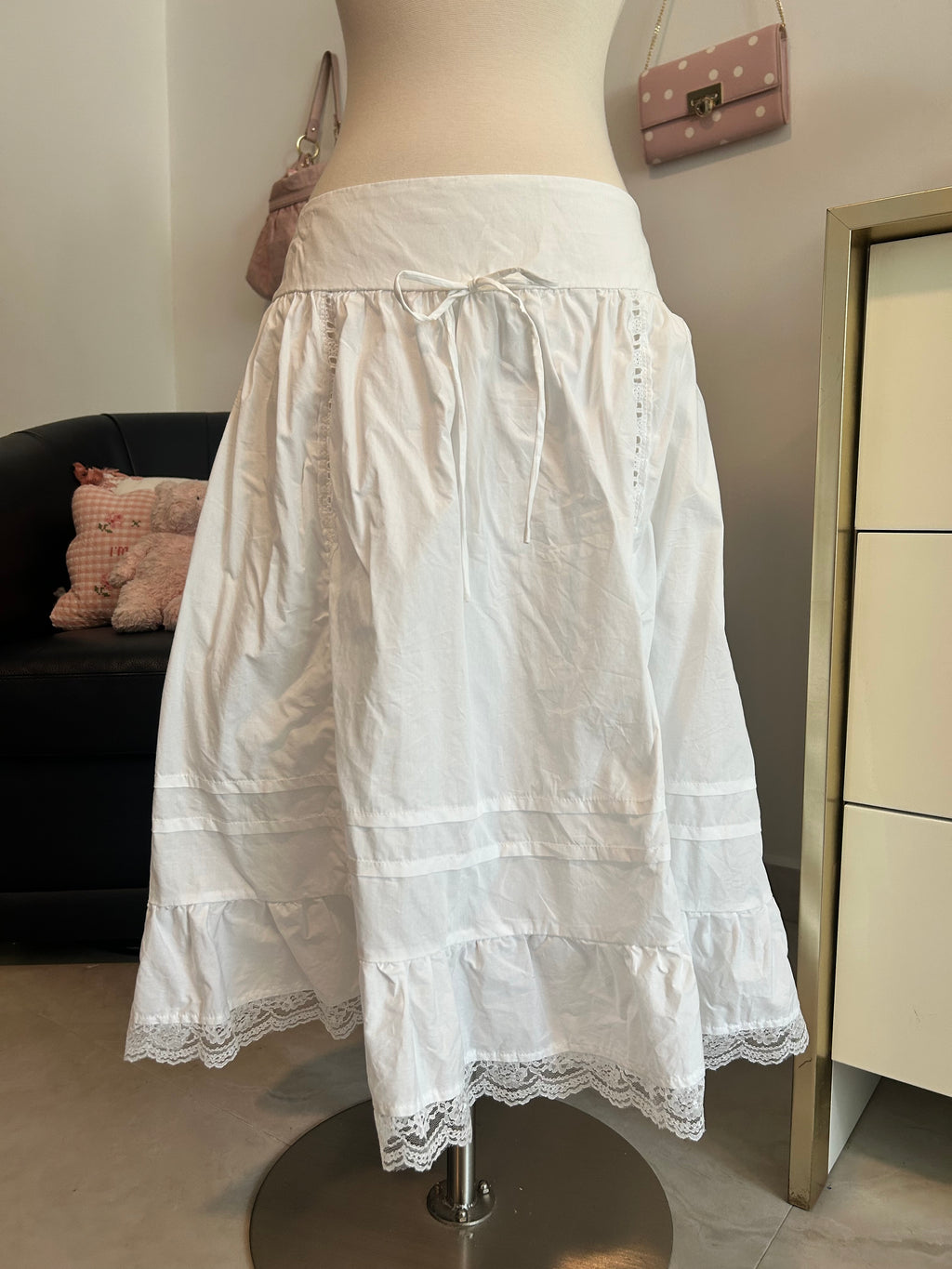 Cider Cotton Lace Midi Skirt-M