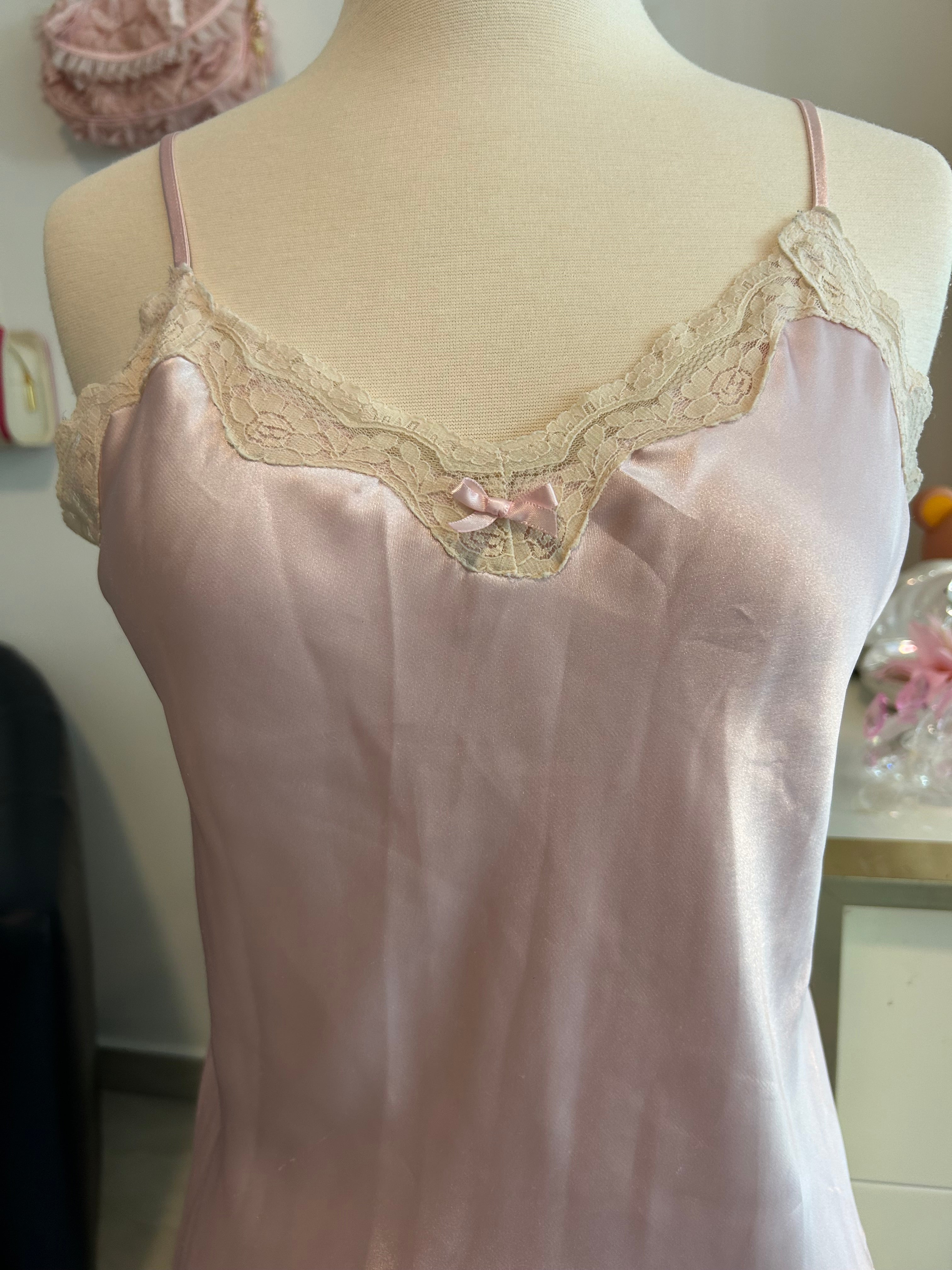 Baby Pink Lace Trim Slip Dress-S