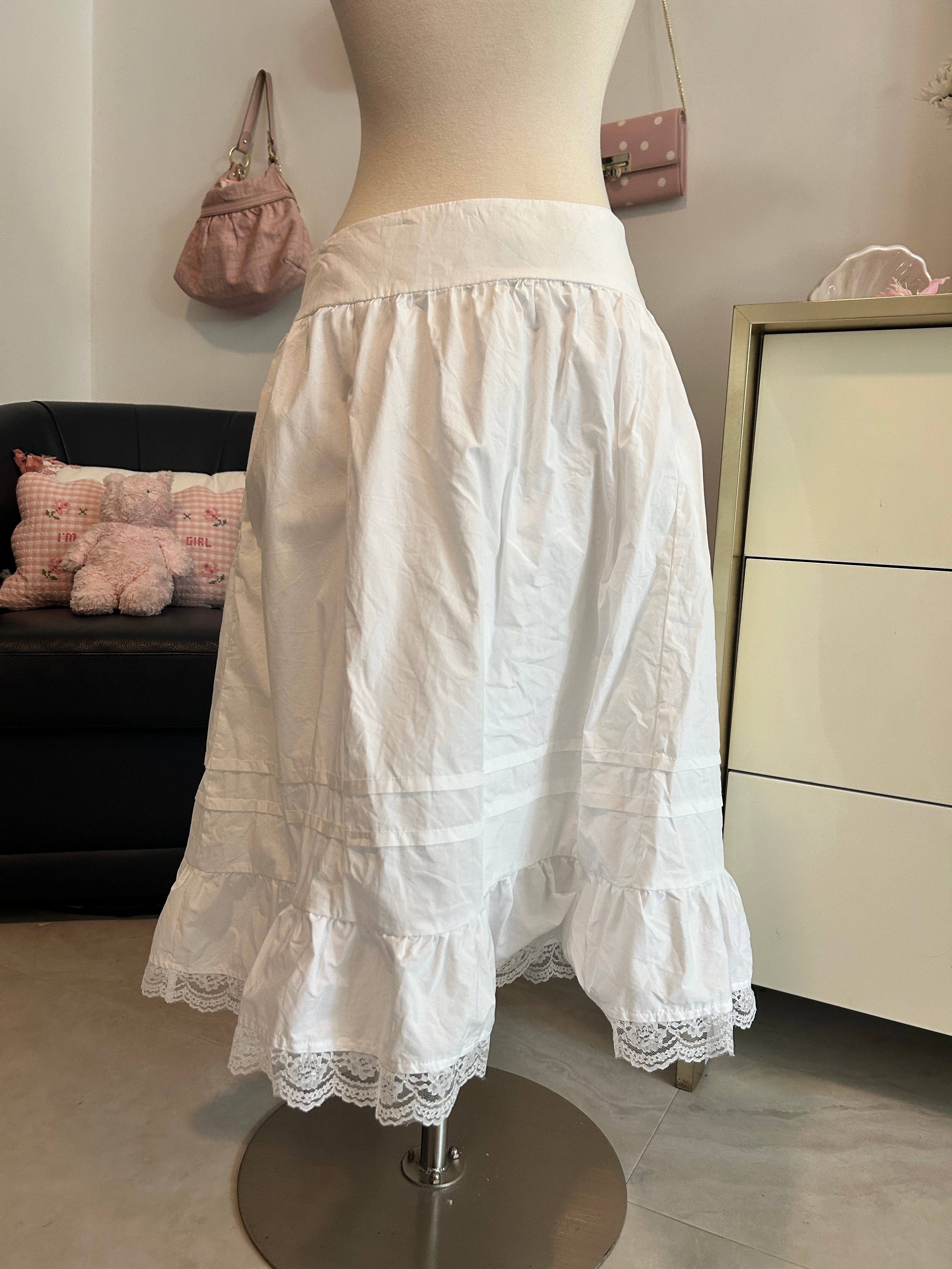 Cider Cotton Lace Midi Skirt-M