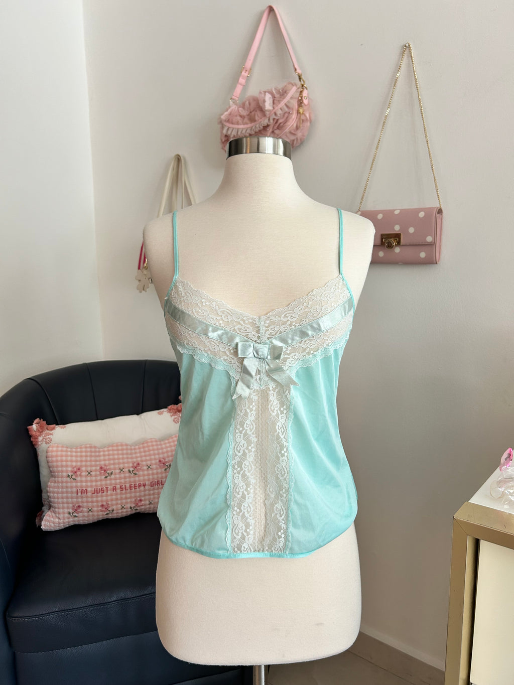 Teal Blue Lacy Satin Top-M