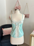 Teal Blue Lacy Satin Top-M