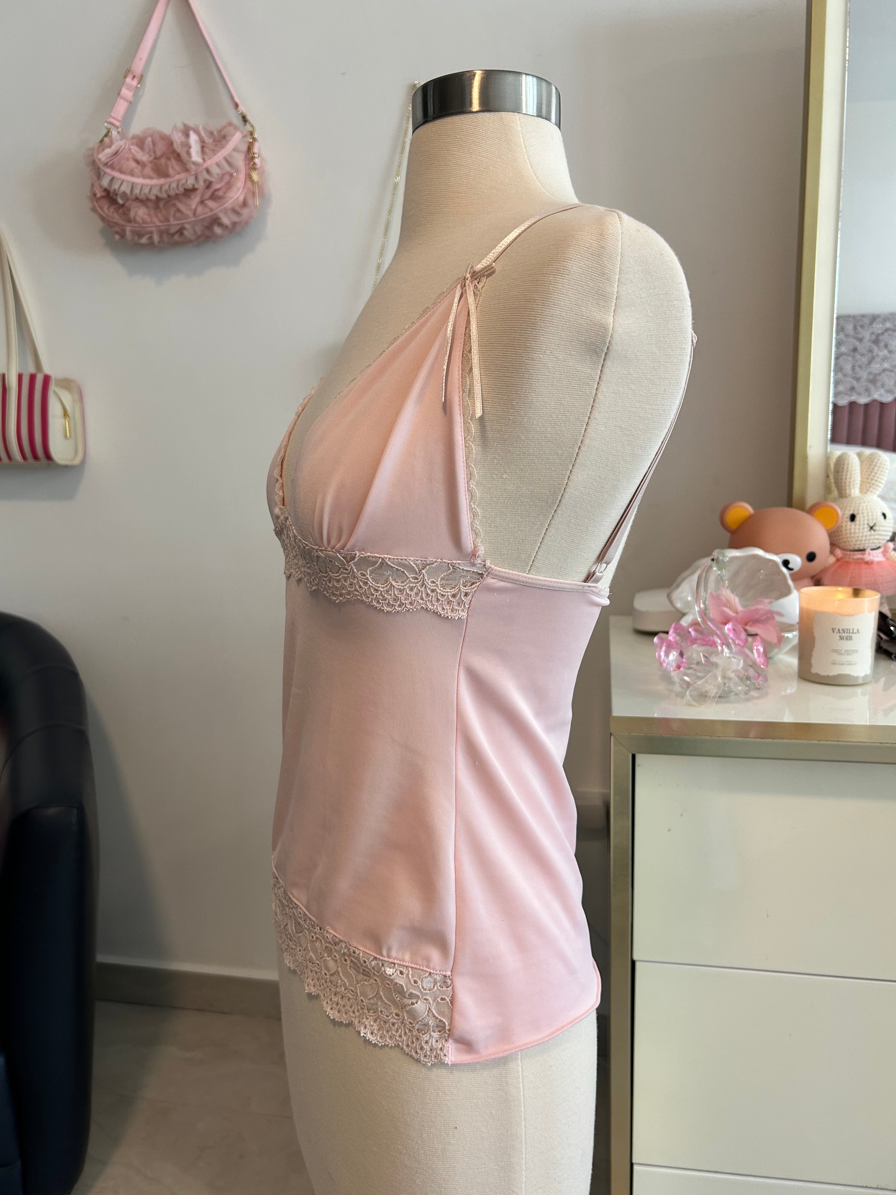 Y2K Baby Pink Lace Tank-M