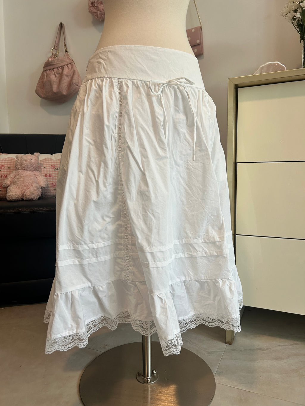Cider Cotton Lace Midi Skirt-M