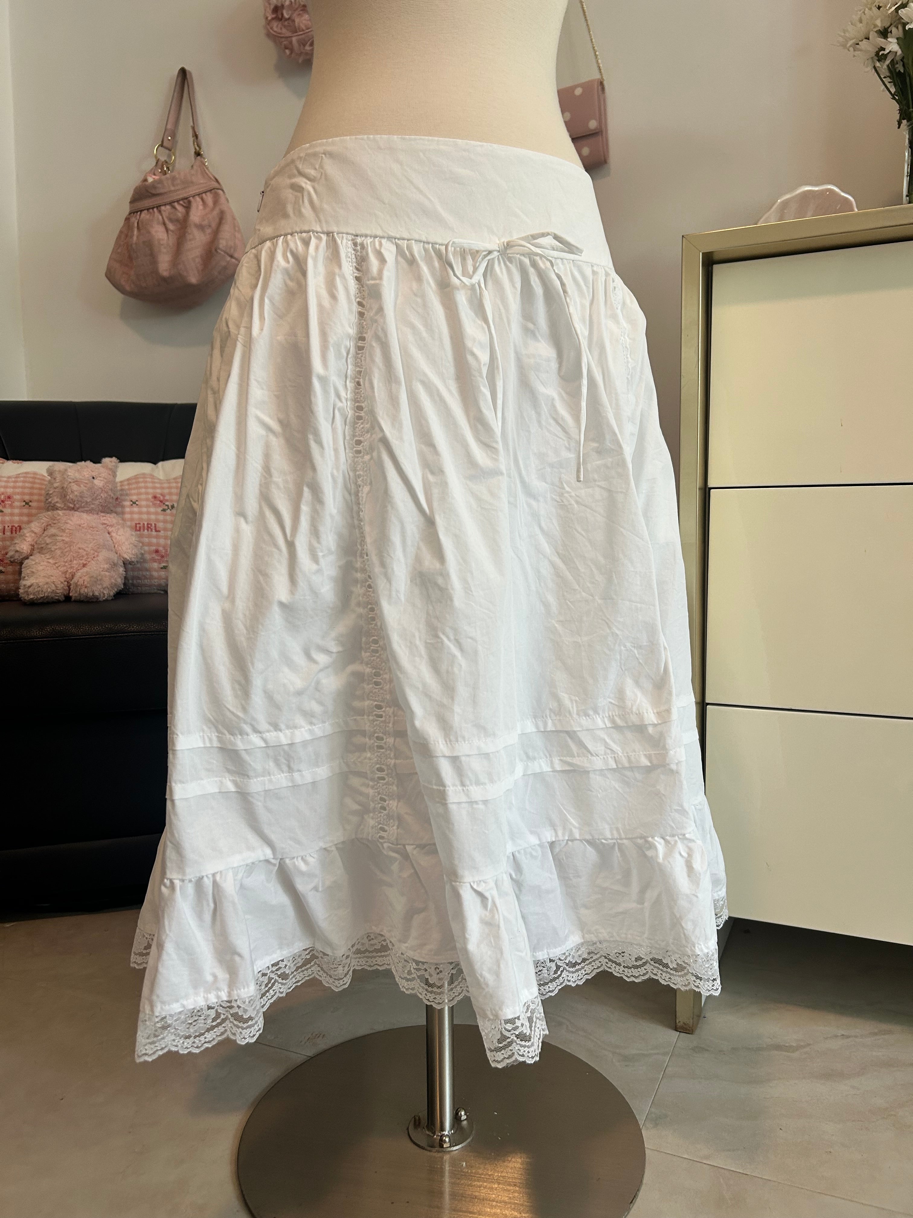 Cider Cotton Lace Midi Skirt-M