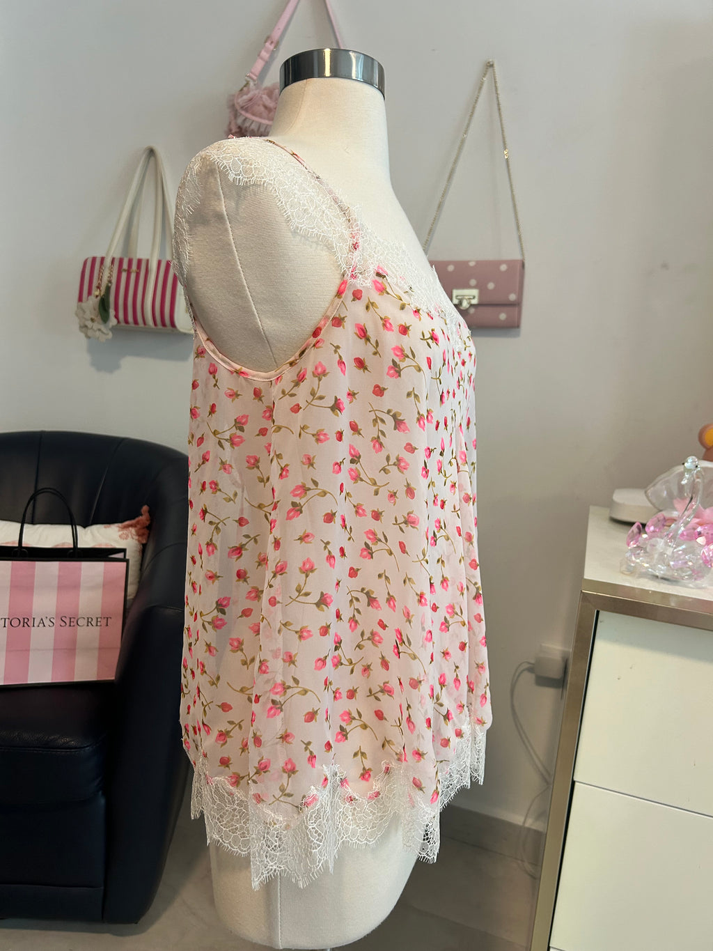Victorias Secret Floral Lace Tie Back Top-S